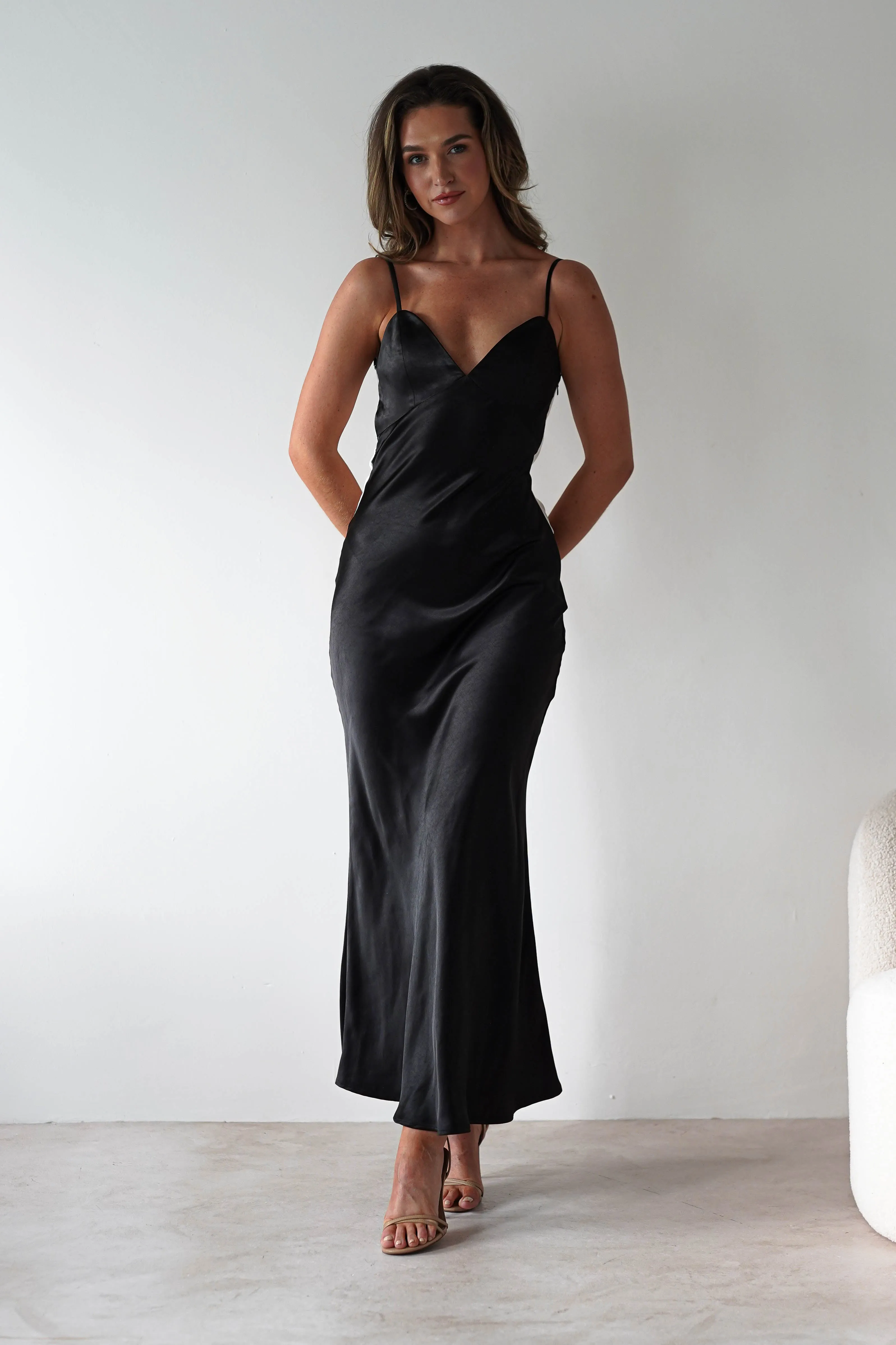 Hermie Silky Satin Maxi Dress | Black/White
