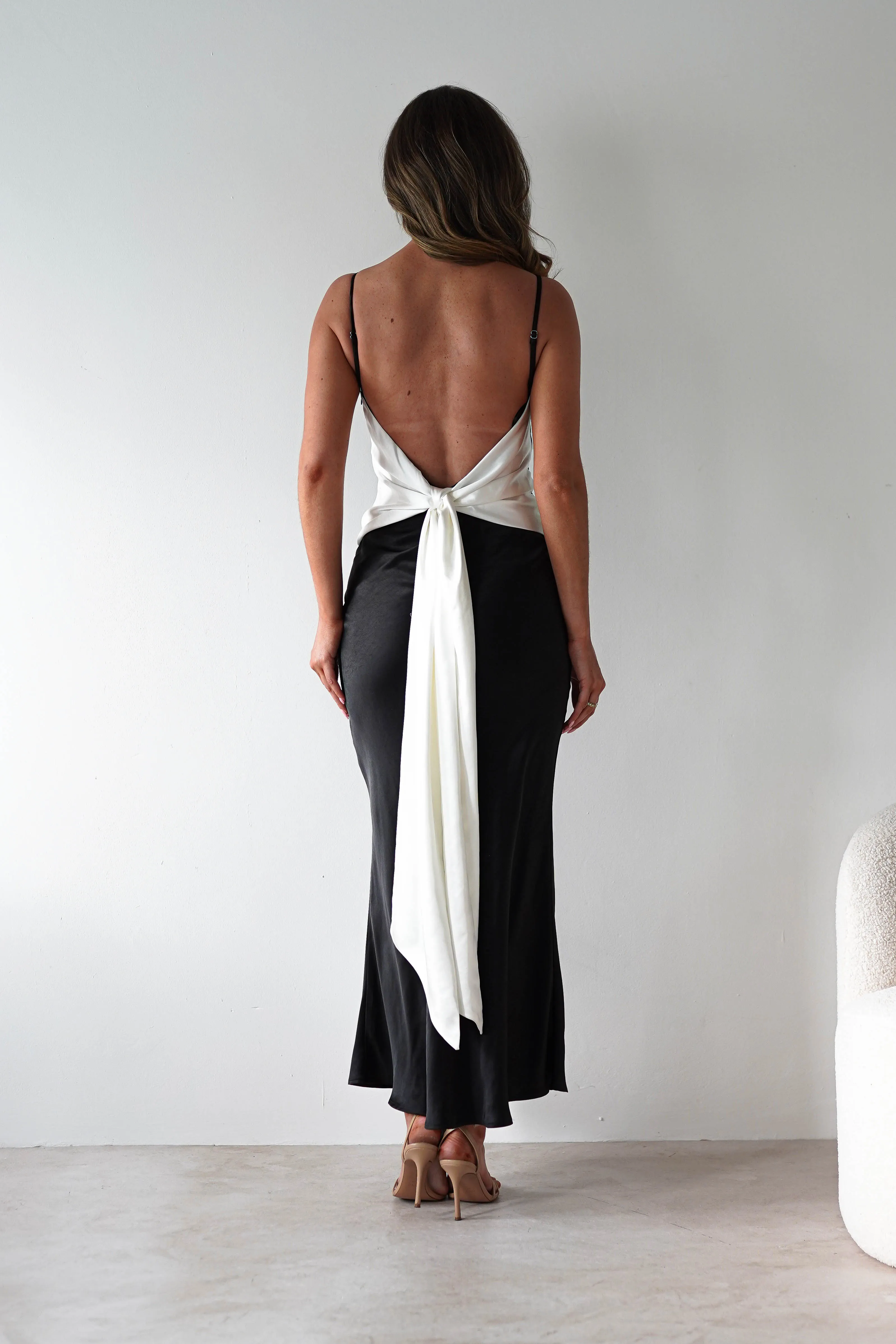 Hermie Silky Satin Maxi Dress | Black/White