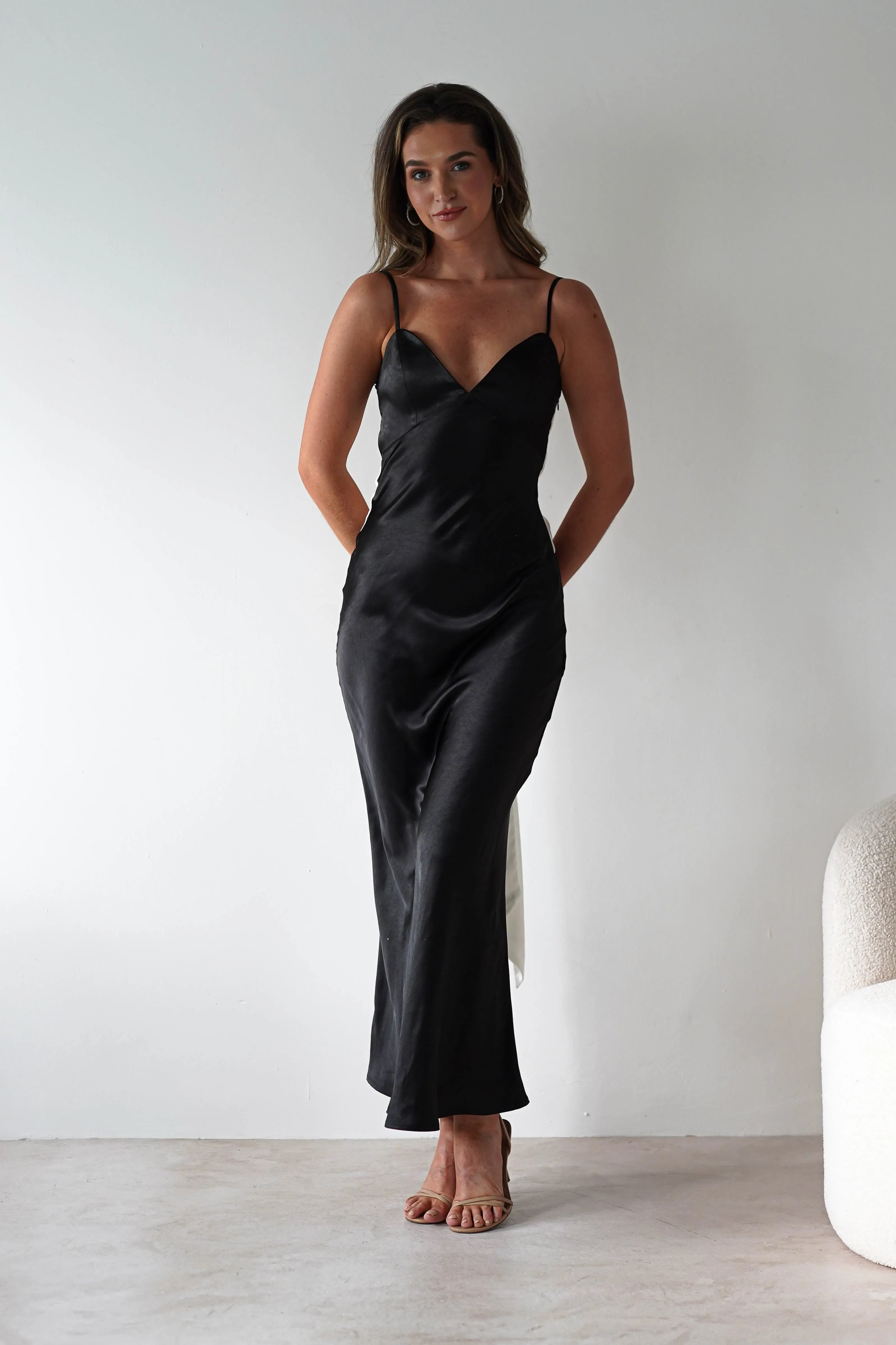 Hermie Silky Satin Maxi Dress | Black/White