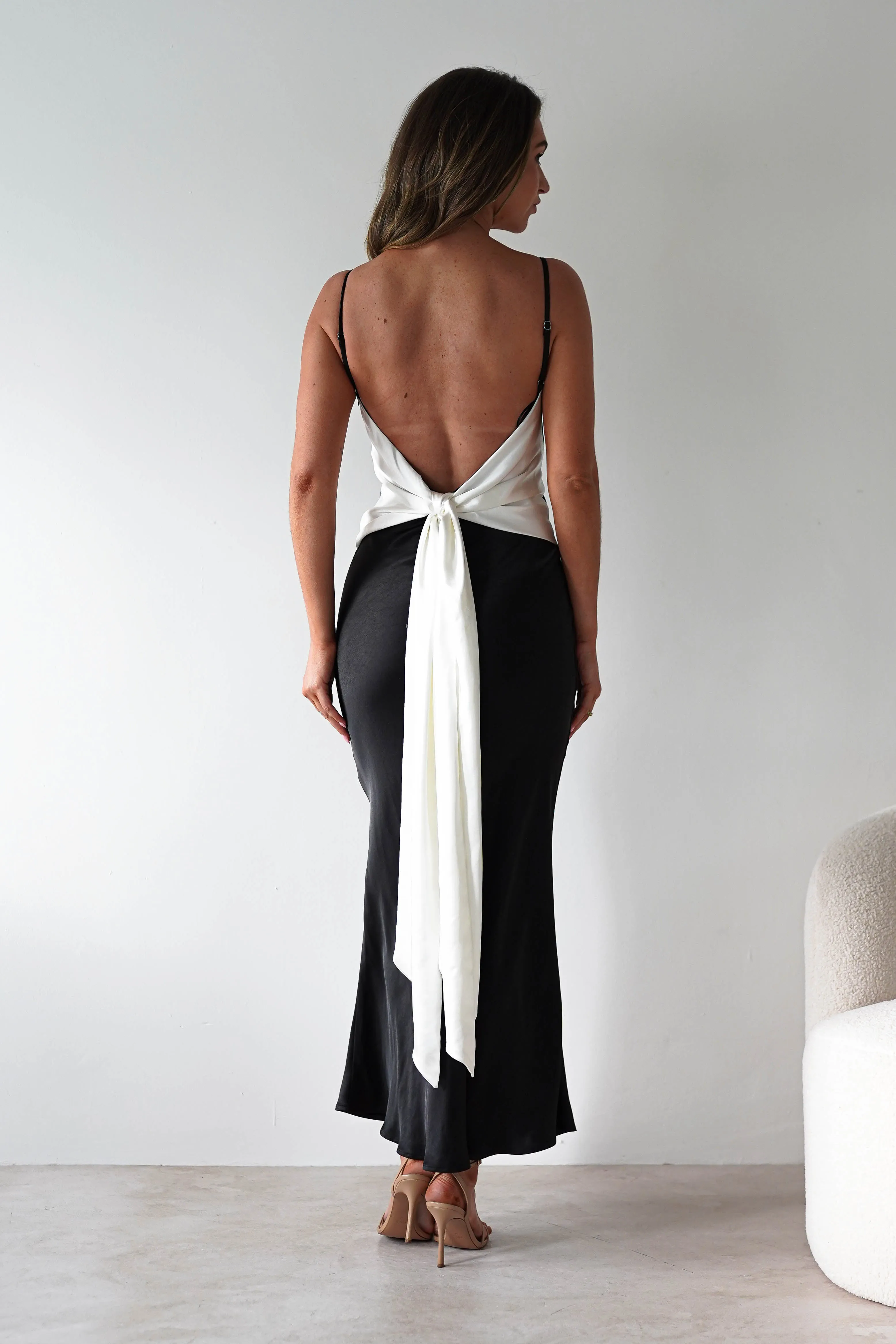 Hermie Silky Satin Maxi Dress | Black/White