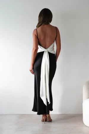 Hermie Silky Satin Maxi Dress | Black/White