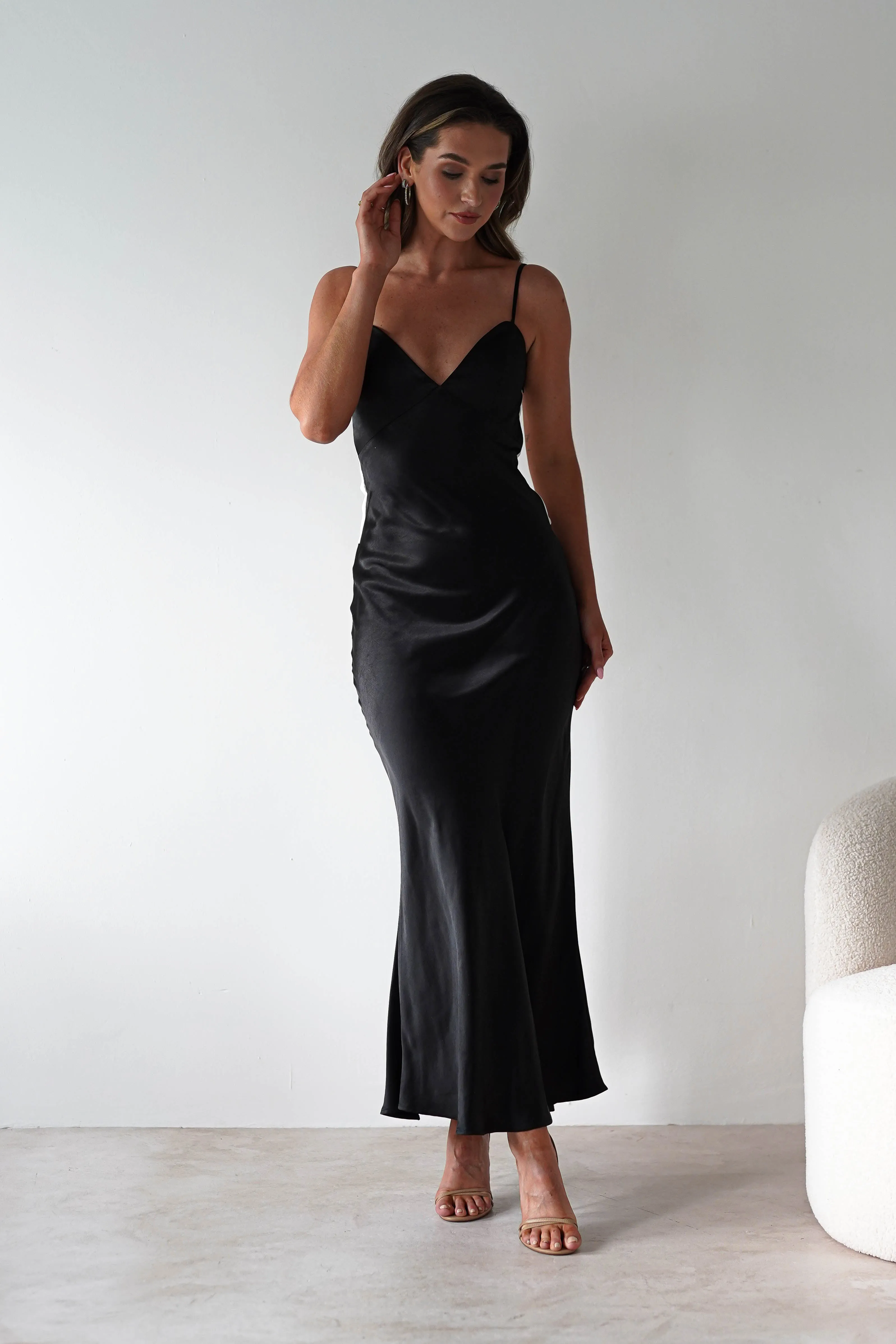 Hermie Silky Satin Maxi Dress | Black/White