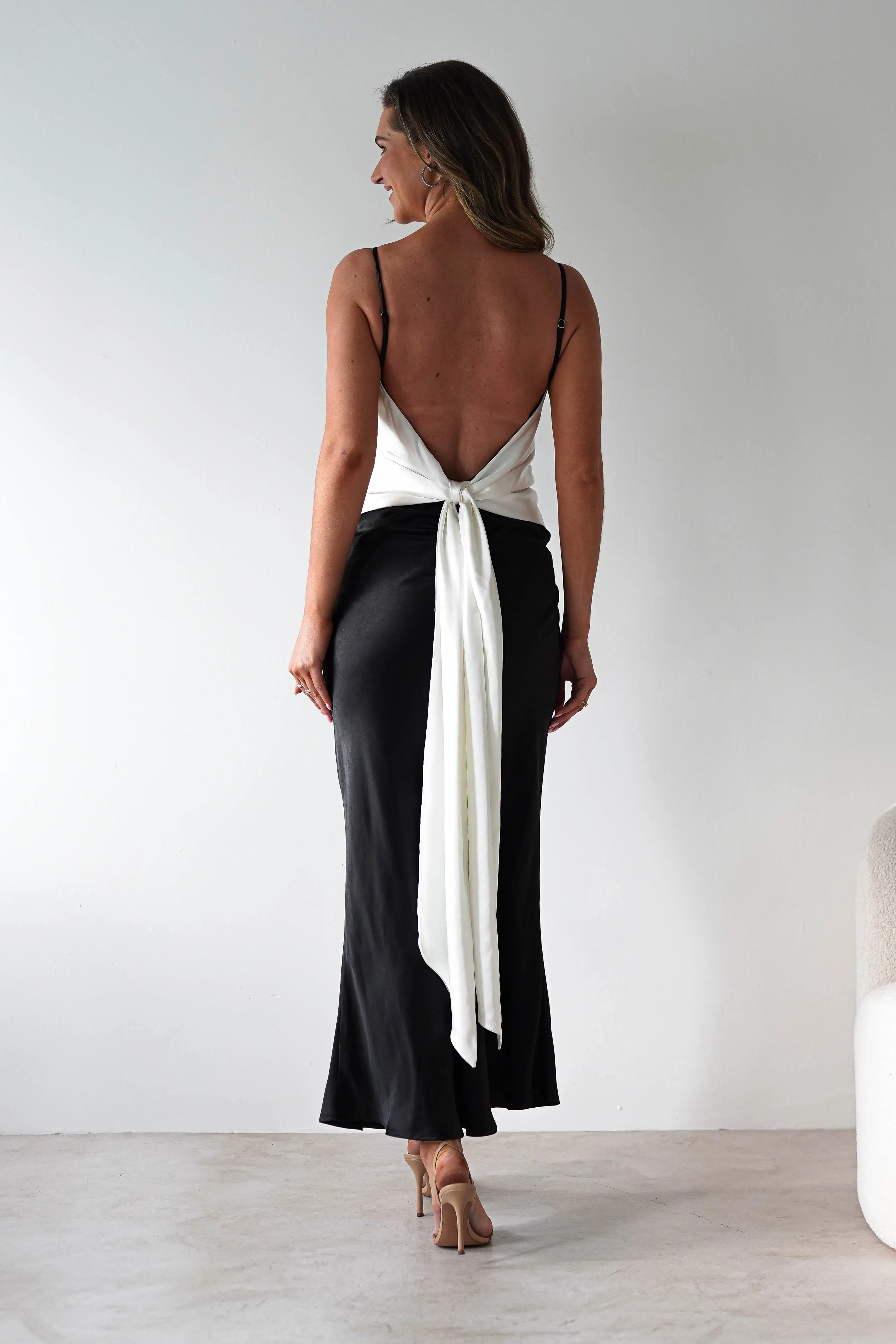 Hermie Silky Satin Maxi Dress | Black/White