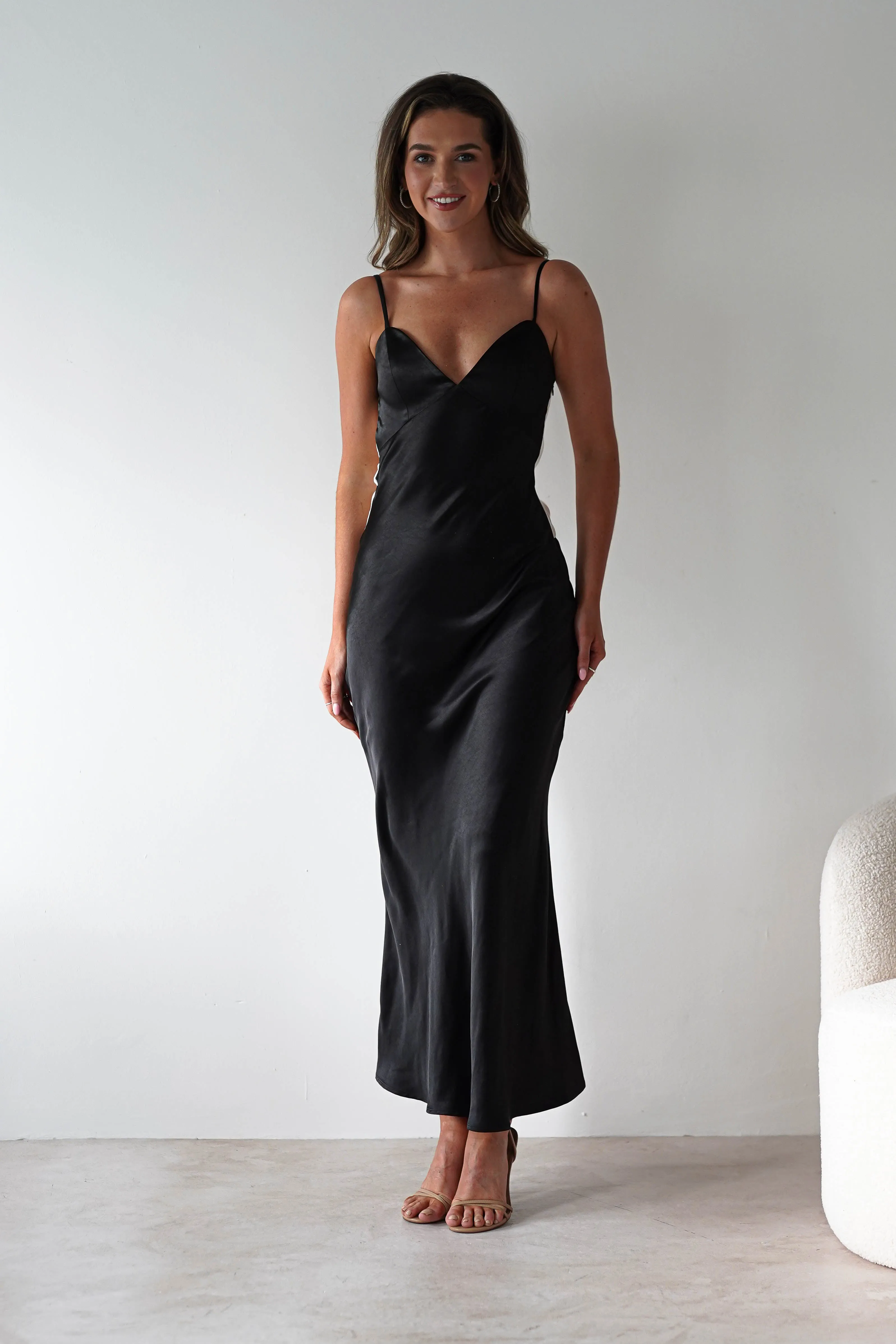 Hermie Silky Satin Maxi Dress | Black/White