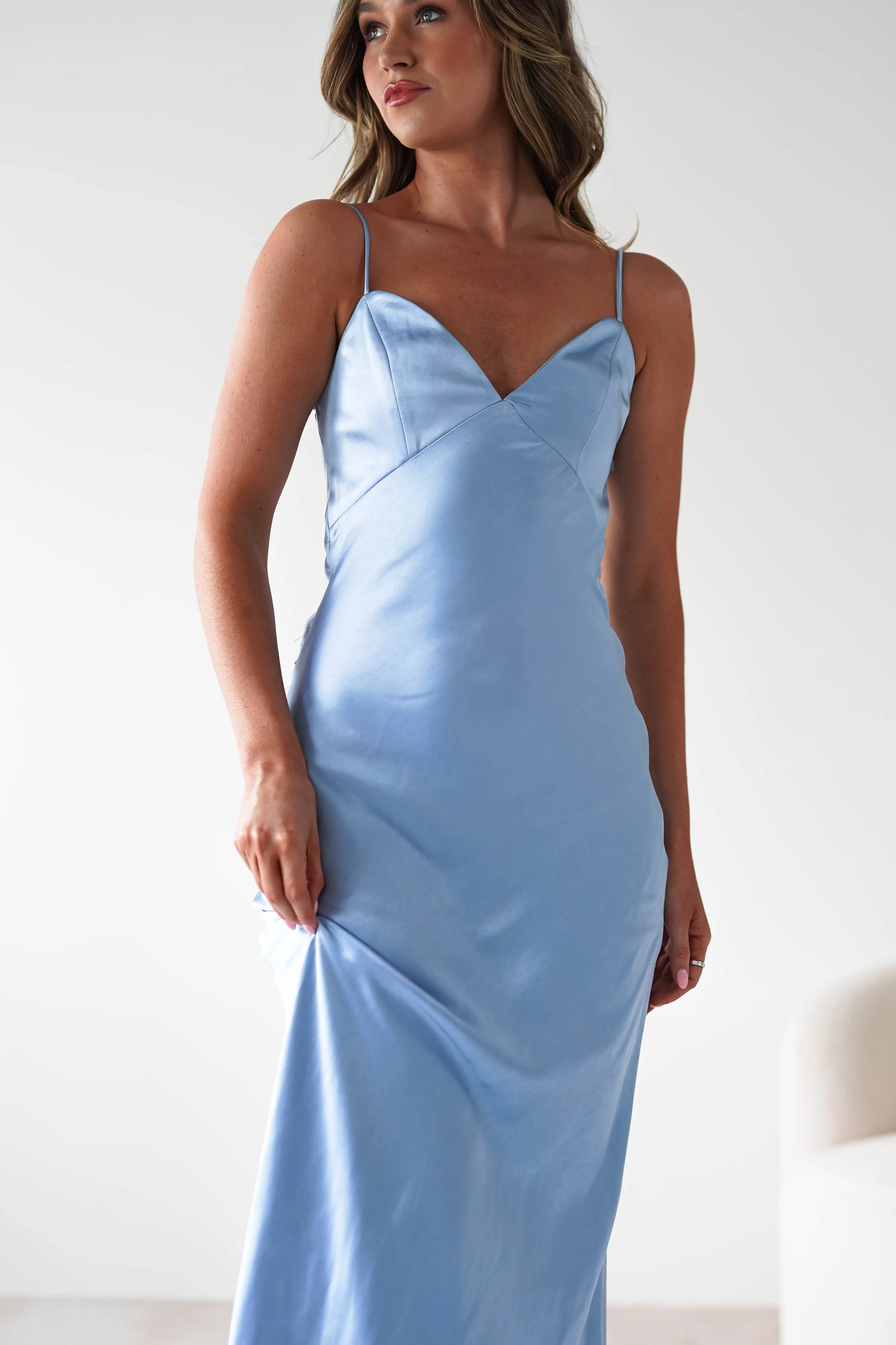 Hermie Silky Satin Maxi Dress | Blue