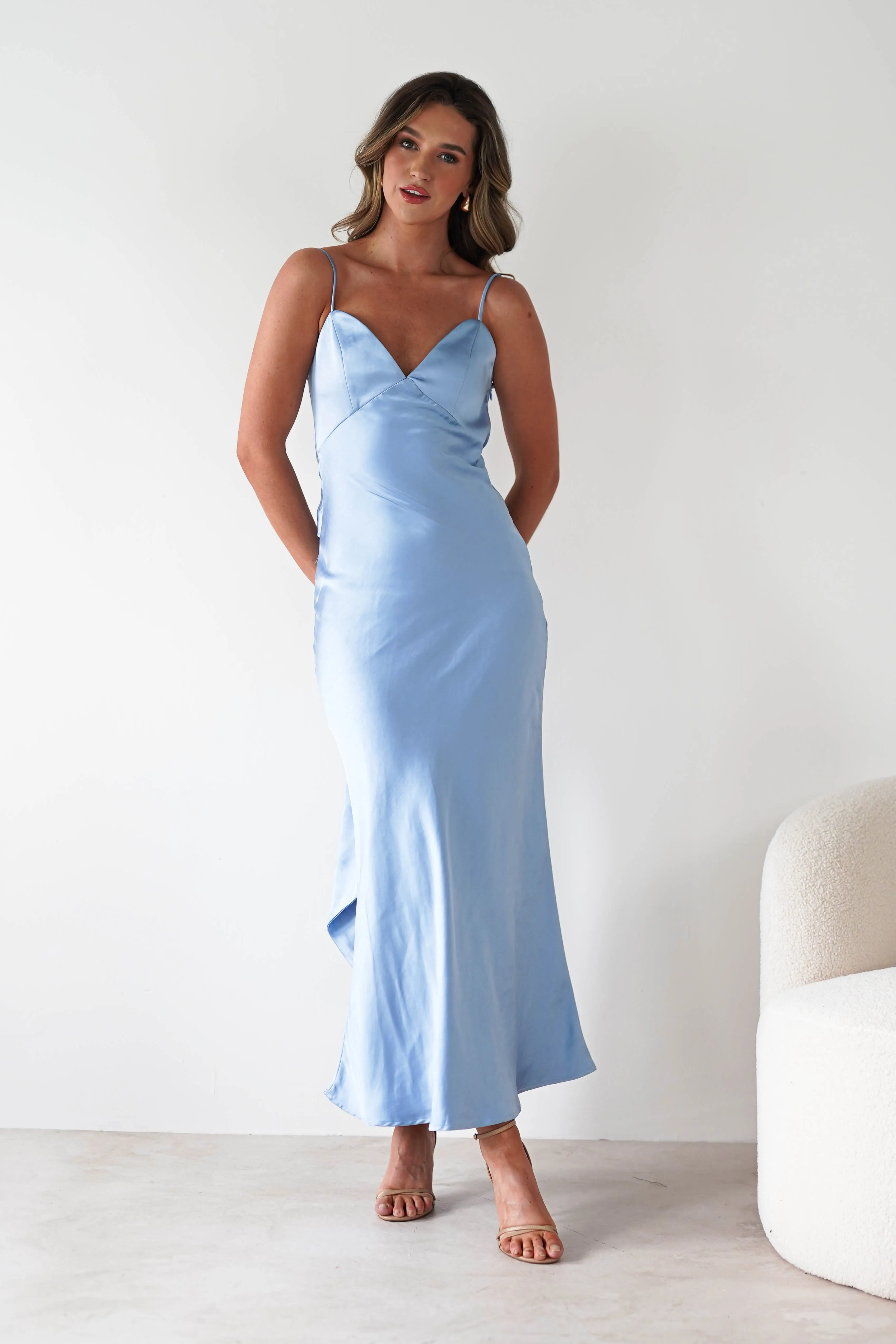 Hermie Silky Satin Maxi Dress | Blue