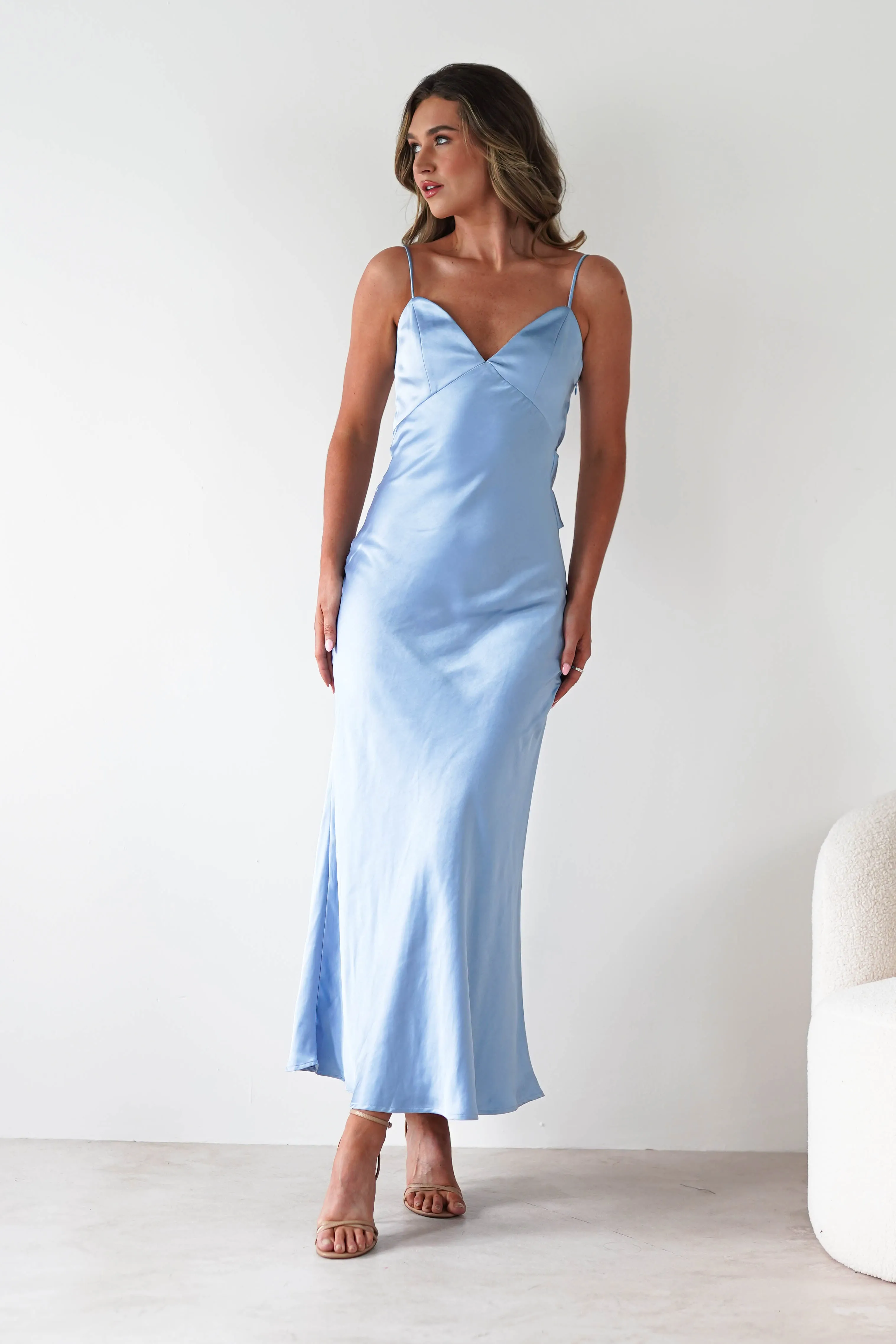Hermie Silky Satin Maxi Dress | Blue