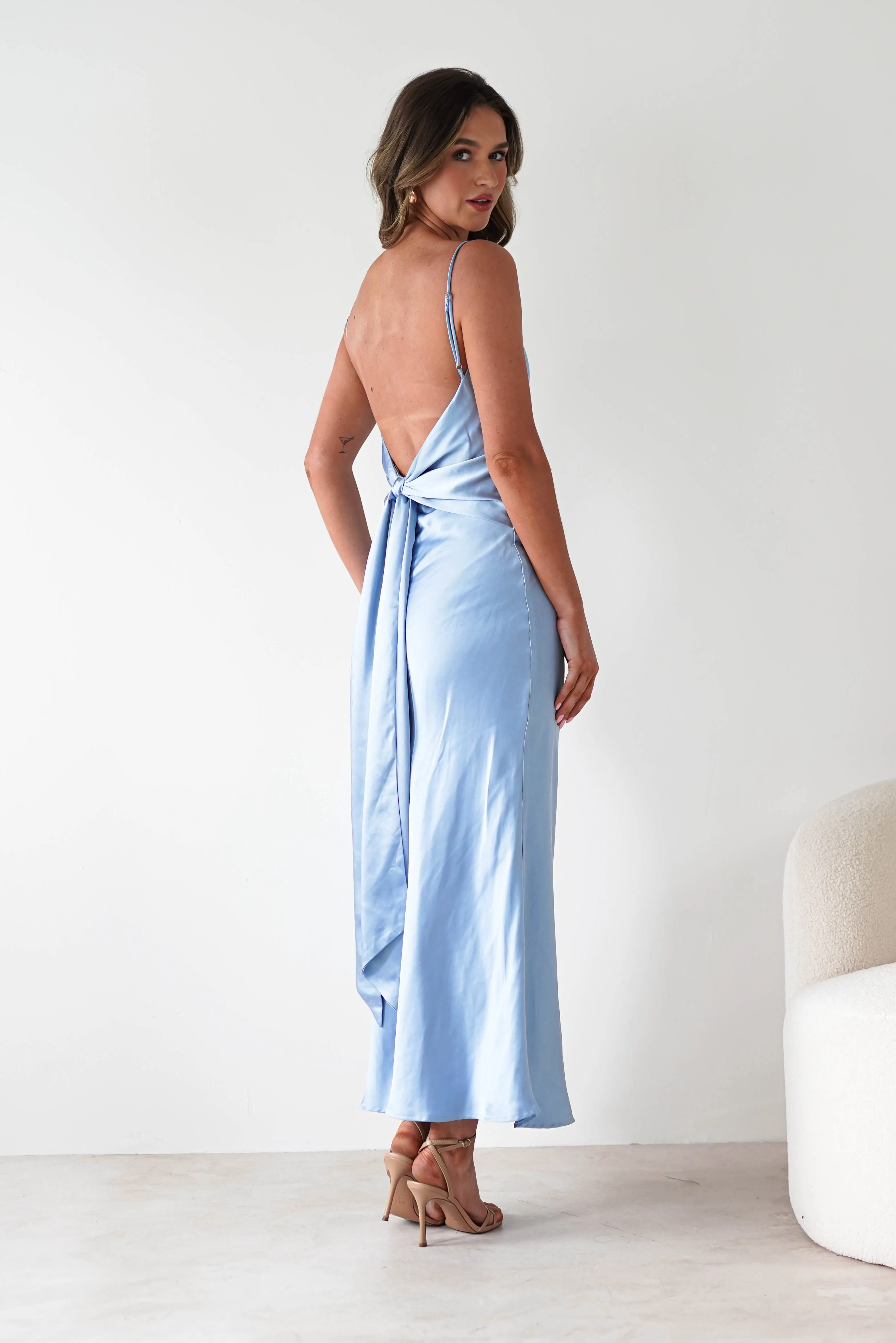 Hermie Silky Satin Maxi Dress | Blue