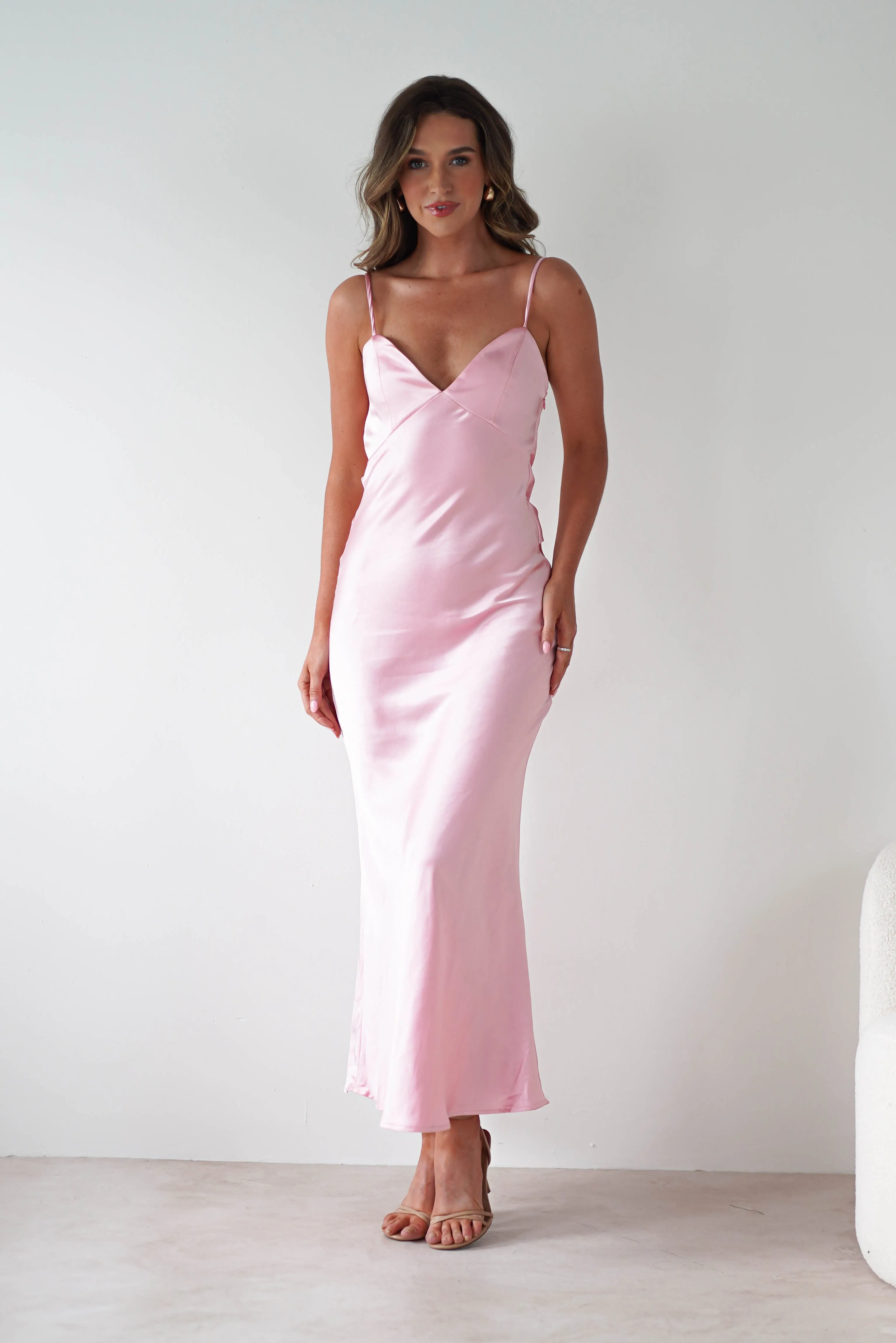 Hermie Silky Satin Maxi Dress | Pink