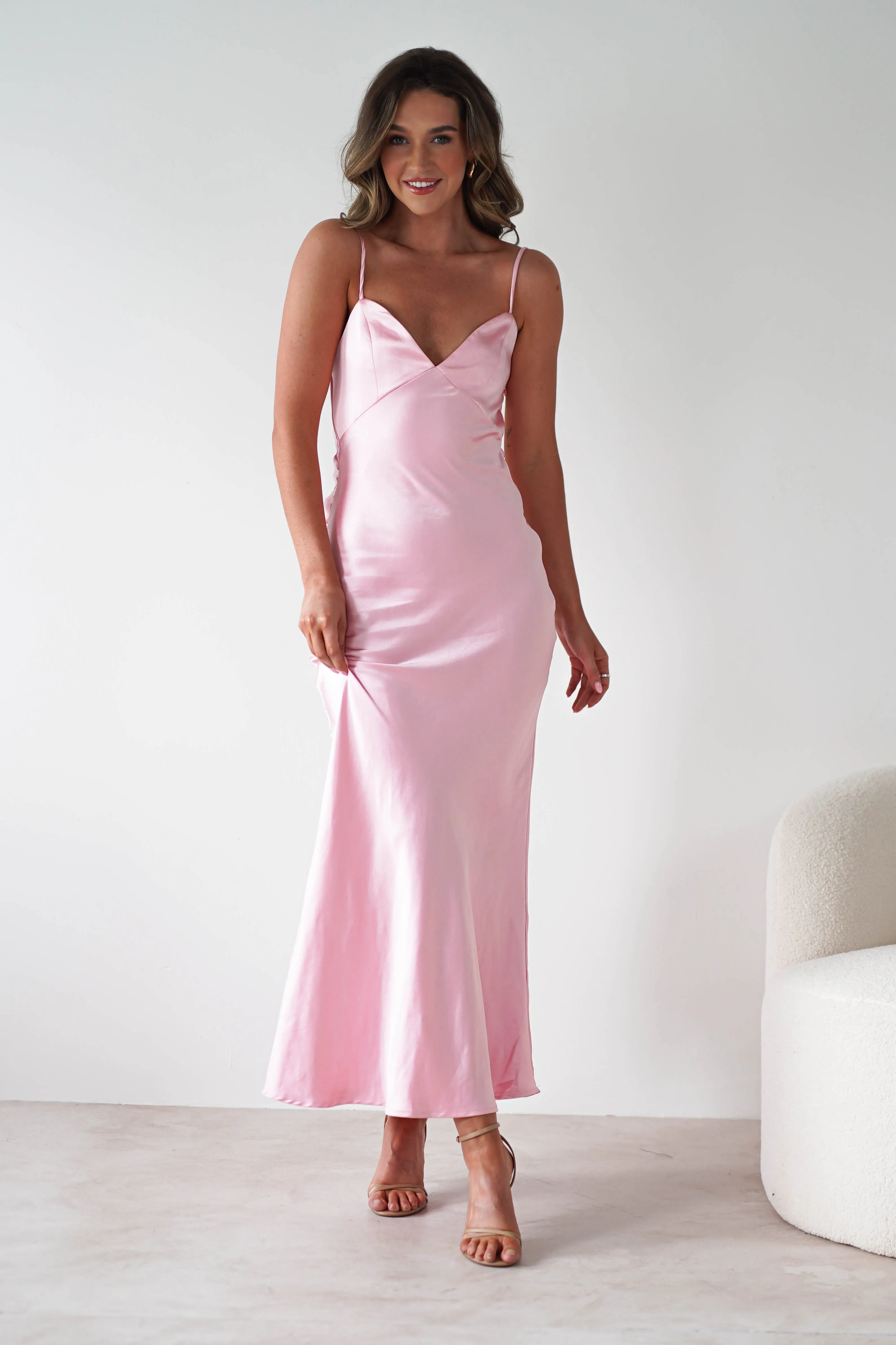 Hermie Silky Satin Maxi Dress | Pink