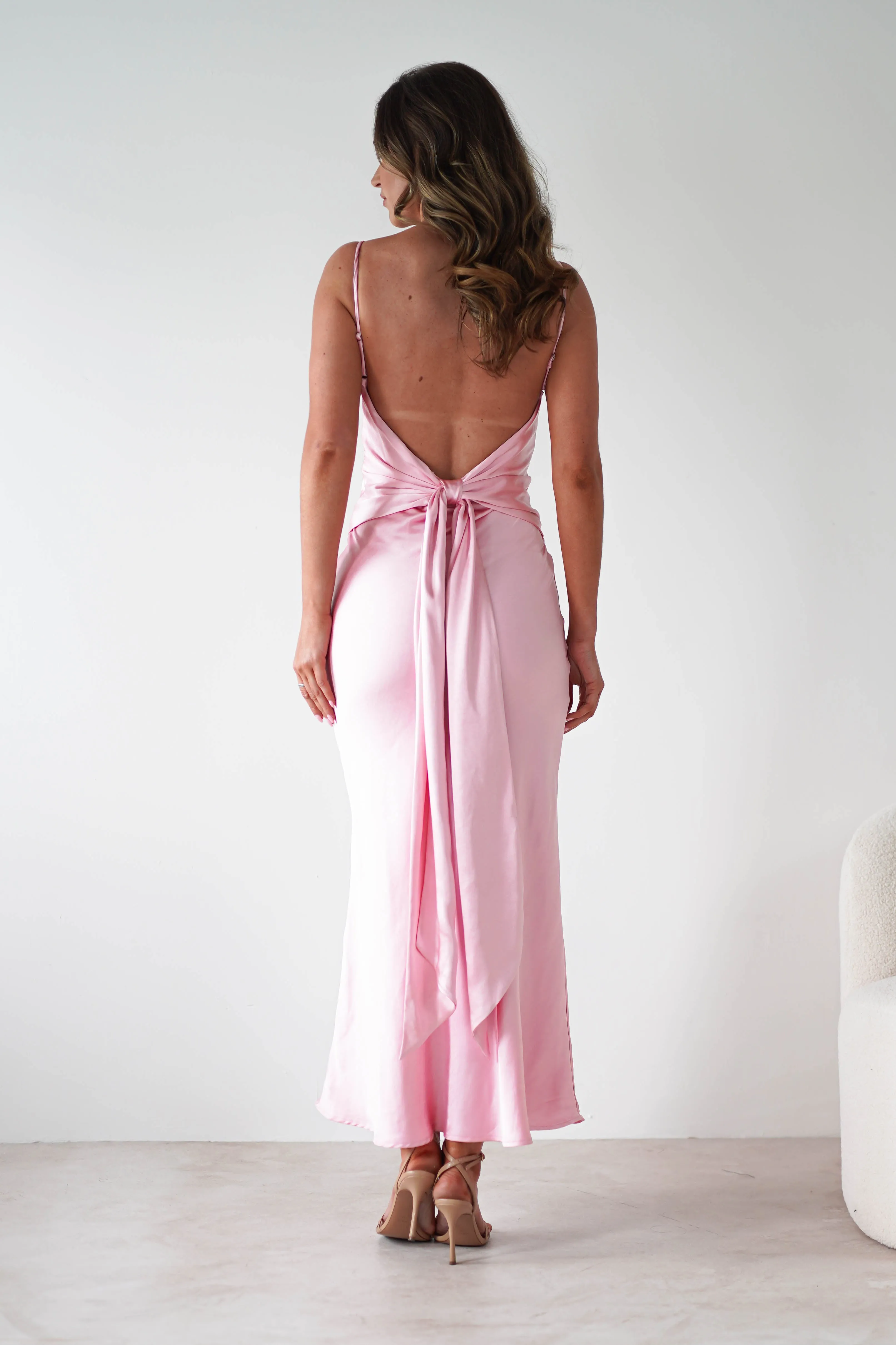 Hermie Silky Satin Maxi Dress | Pink