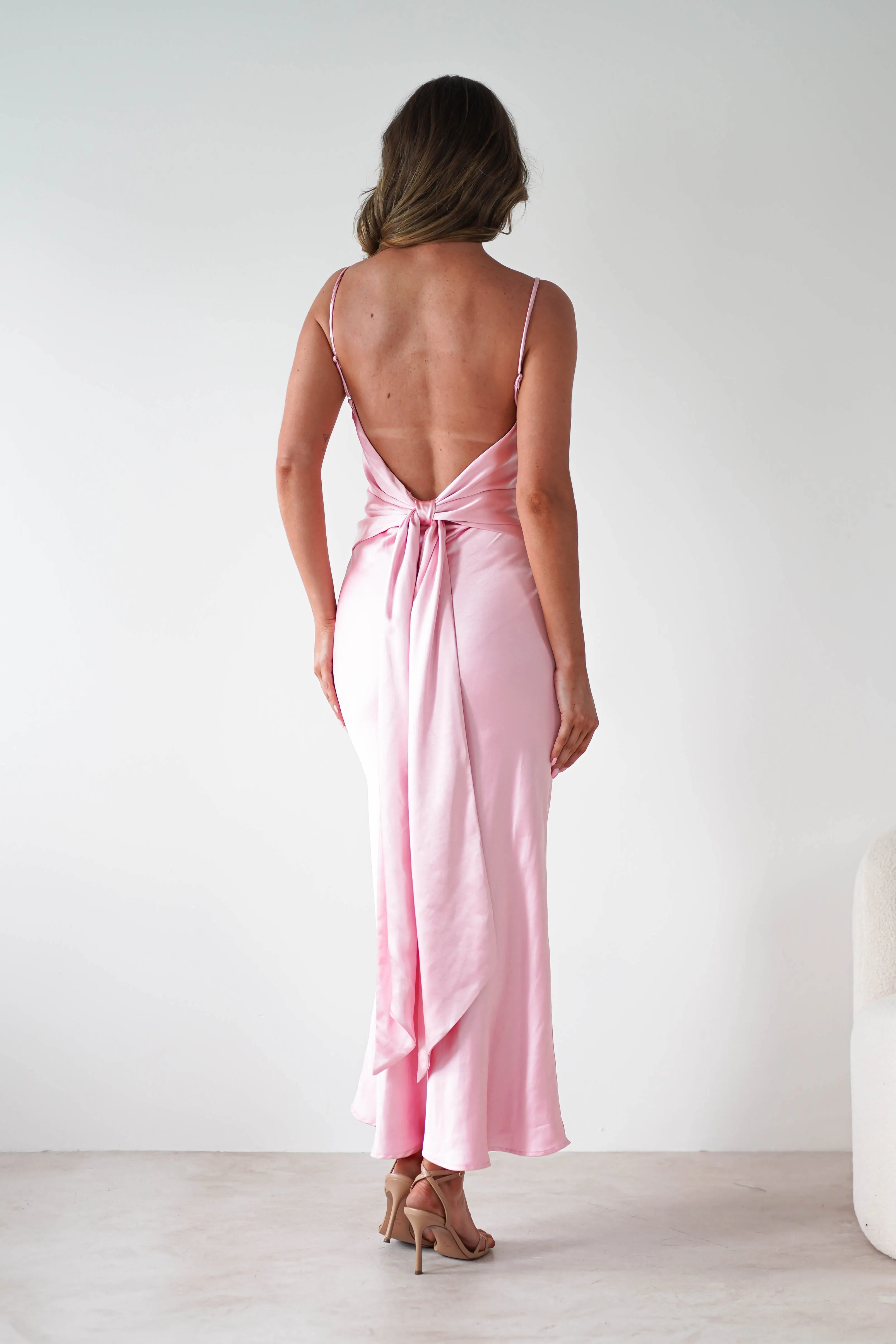 Hermie Silky Satin Maxi Dress | Pink