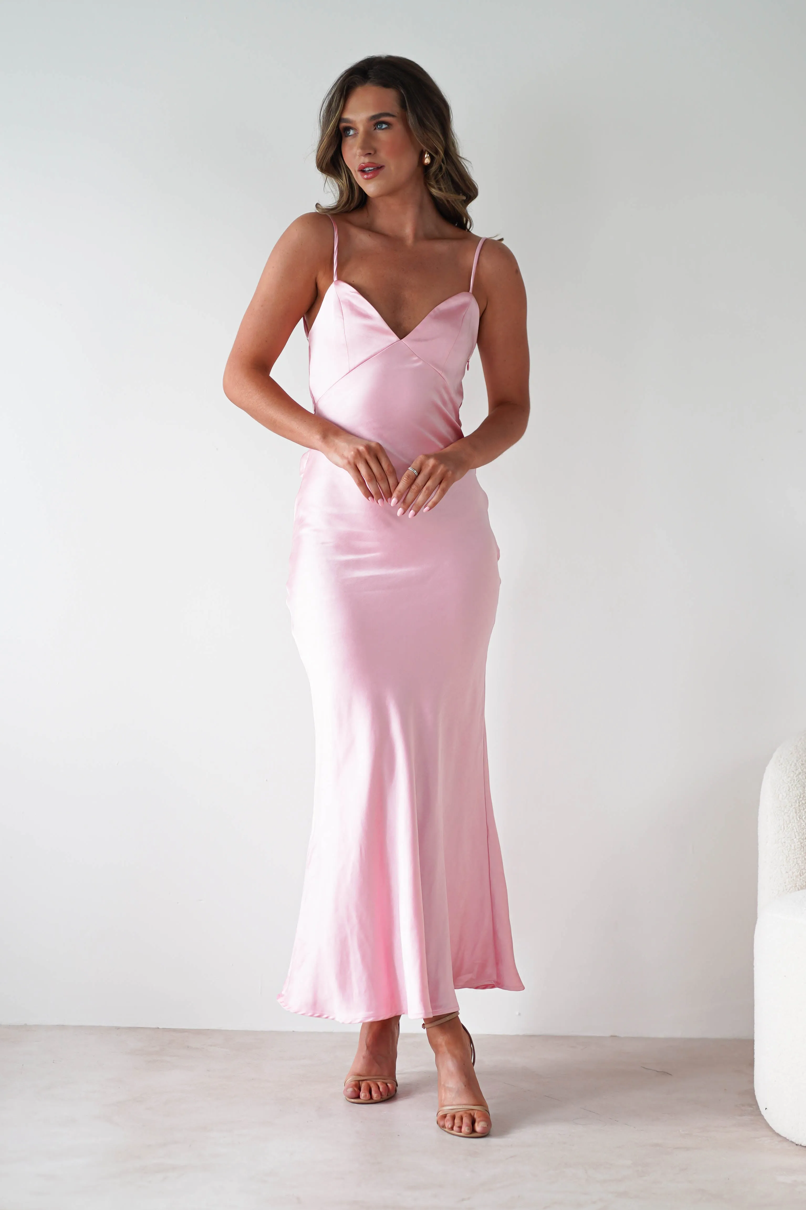 Hermie Silky Satin Maxi Dress | Pink