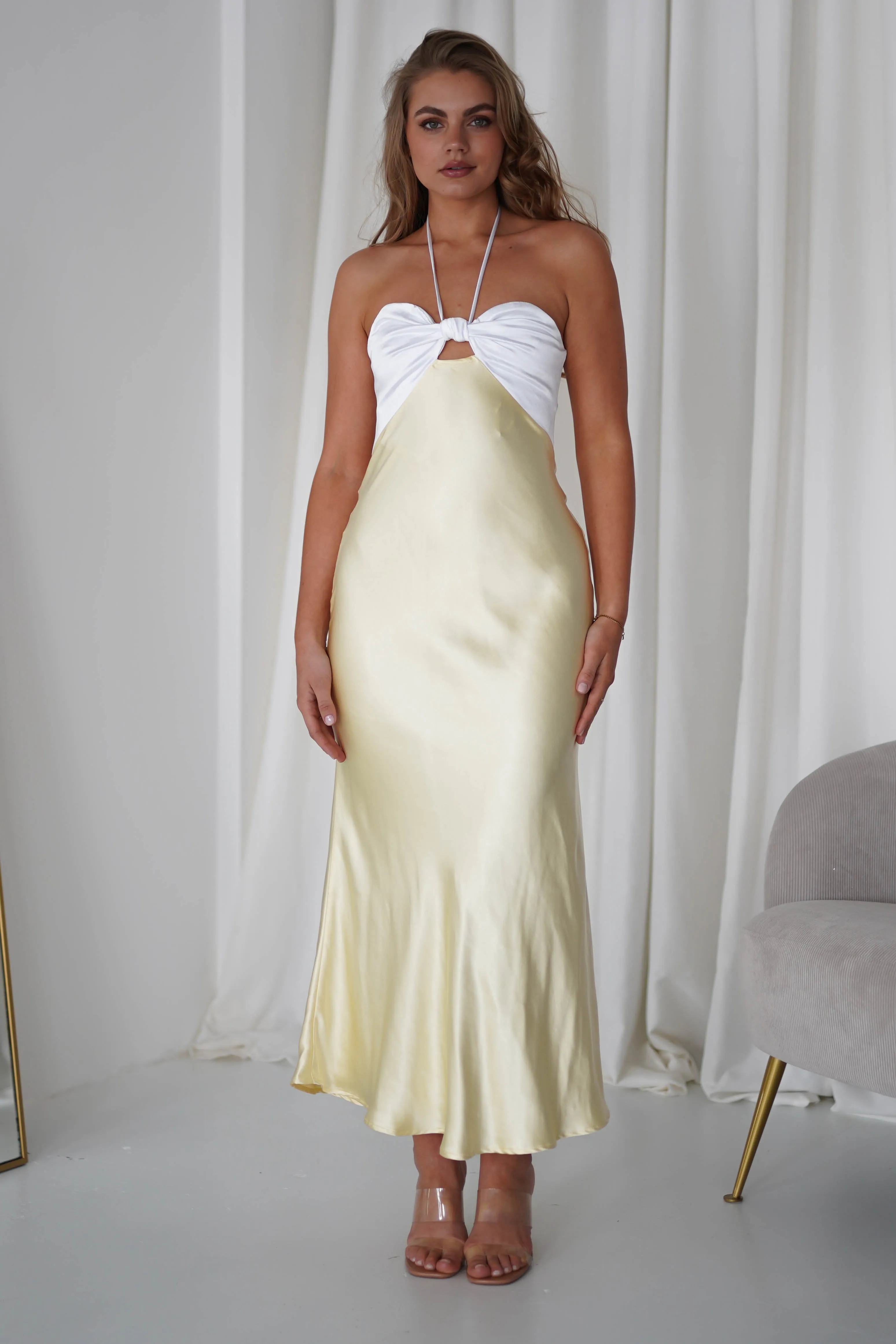 Isla Halterneck Maxi Dress | Yellow/White