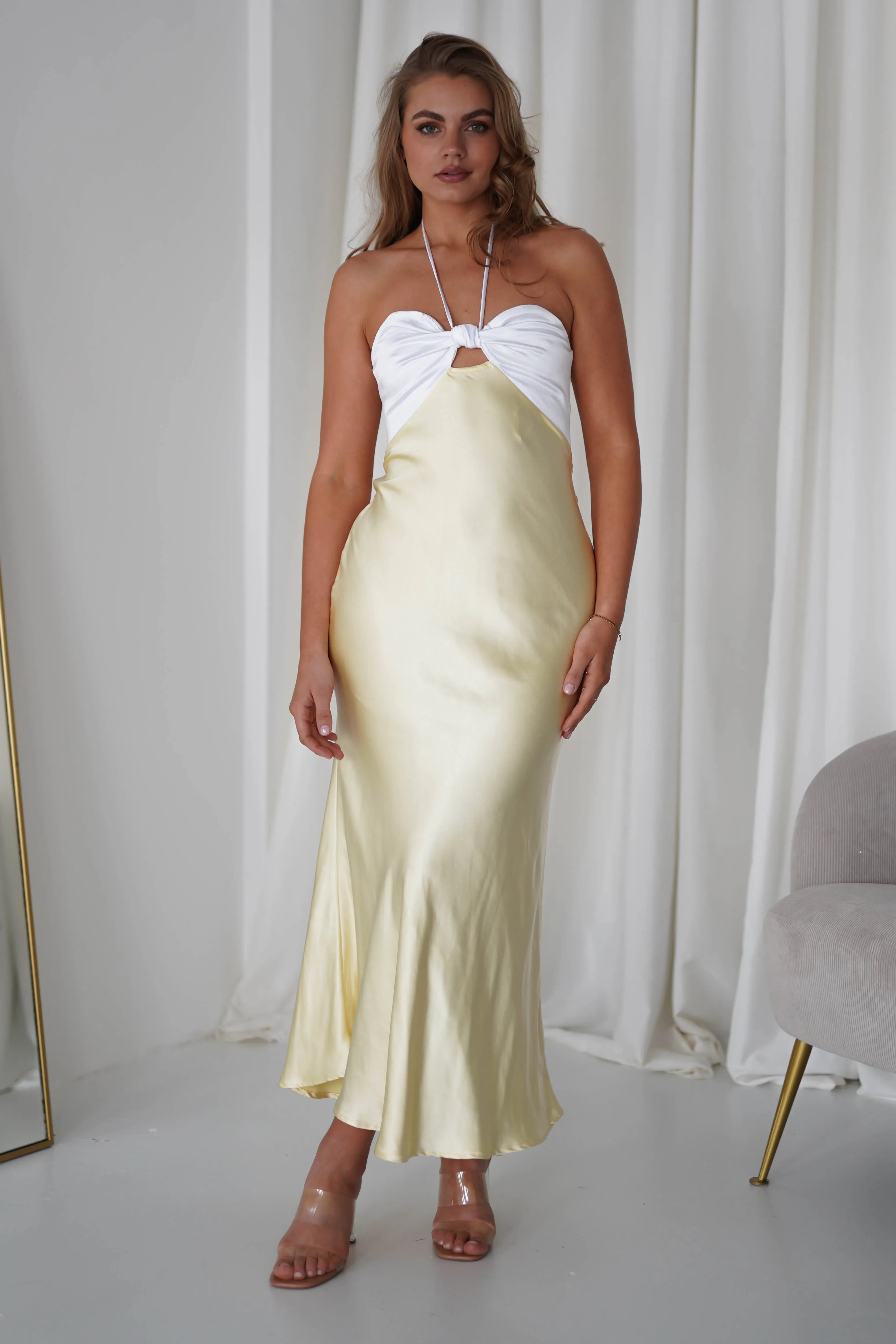 Isla Halterneck Maxi Dress | Yellow/White