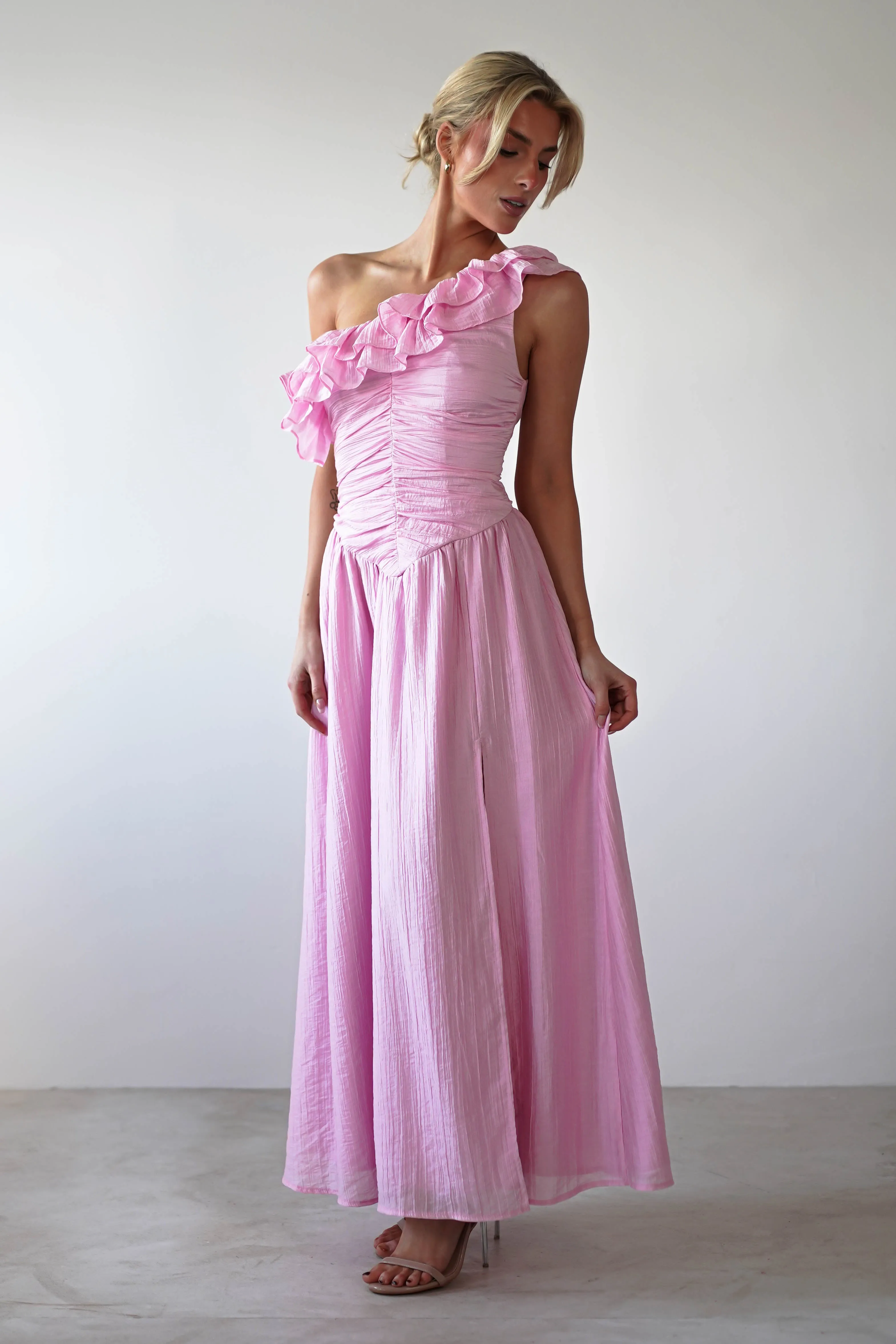Jamie Ruffle One Shoulder Midaxi | Pink