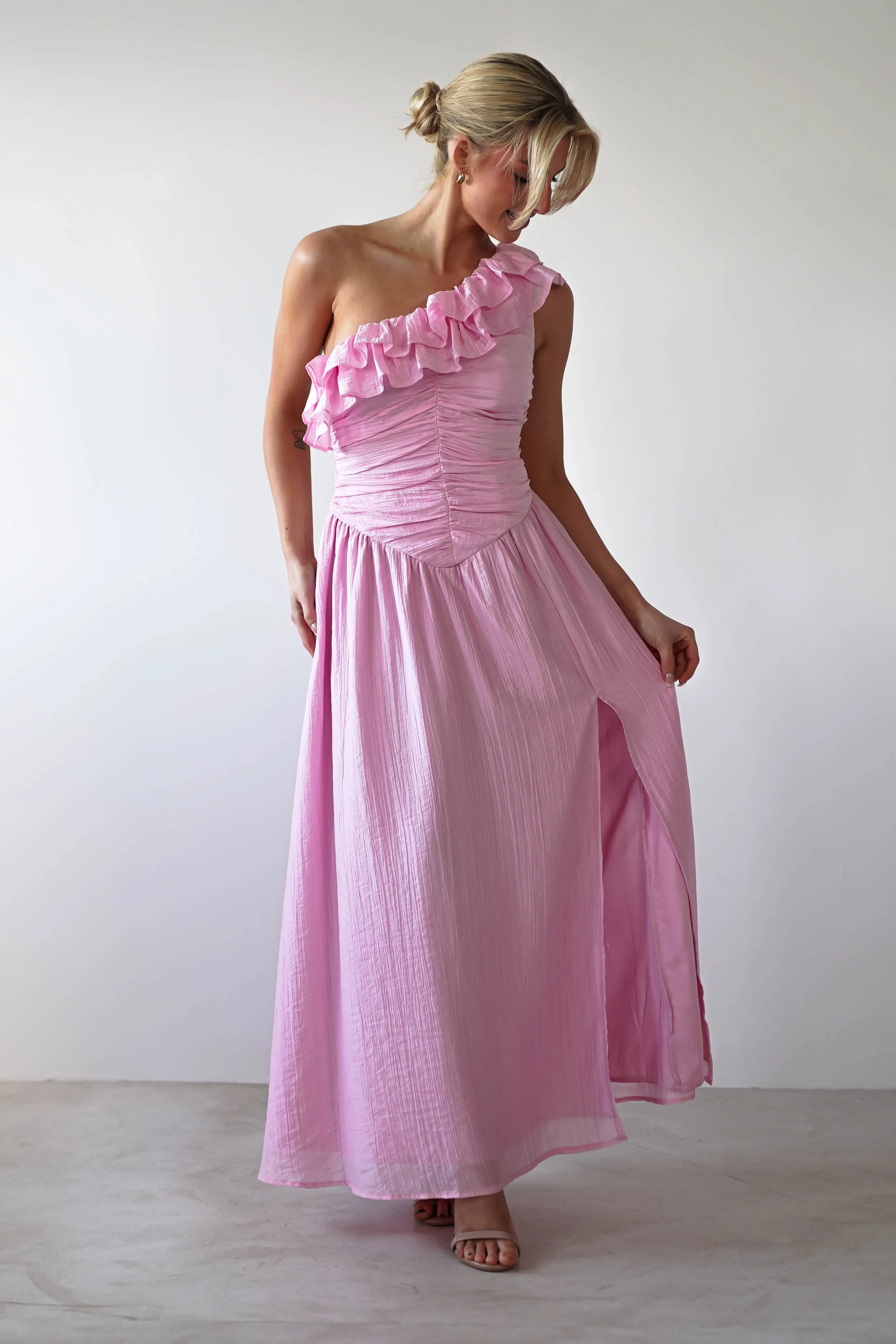 Jamie Ruffle One Shoulder Midaxi | Pink