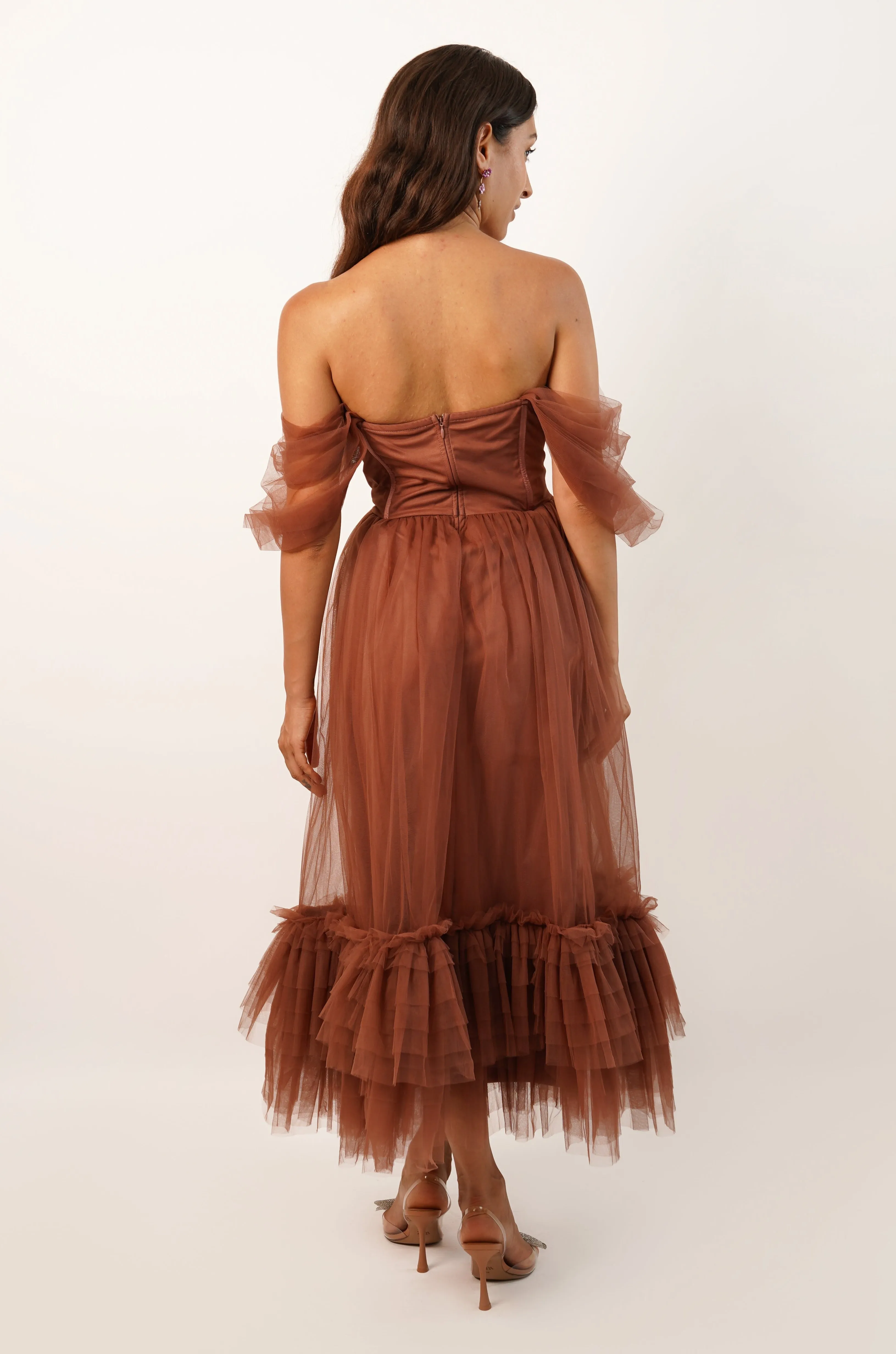 Jayne Merlot Tulle Midi Dress