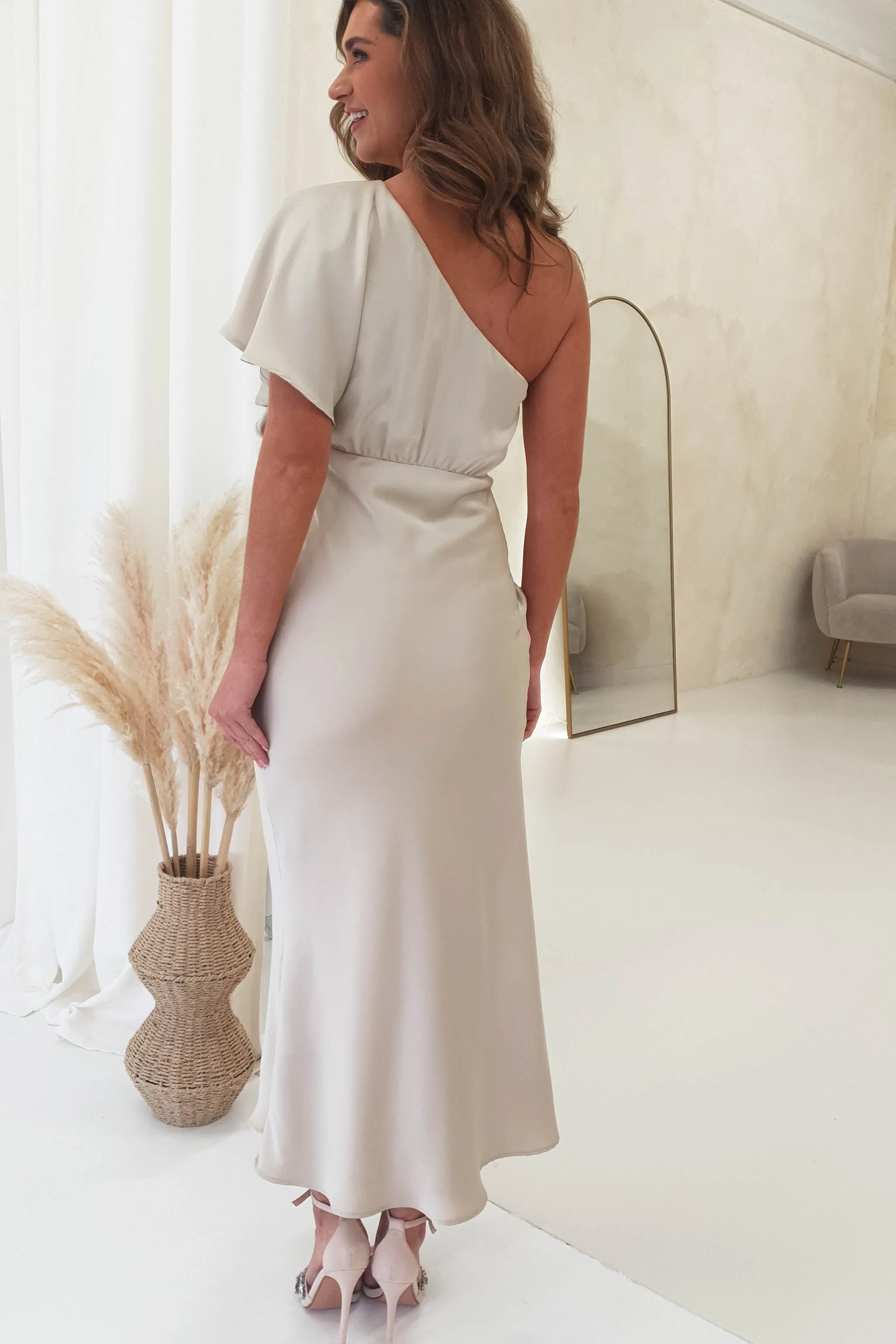 Jenna Soft Satin One Shoulder Maxi | Champagne