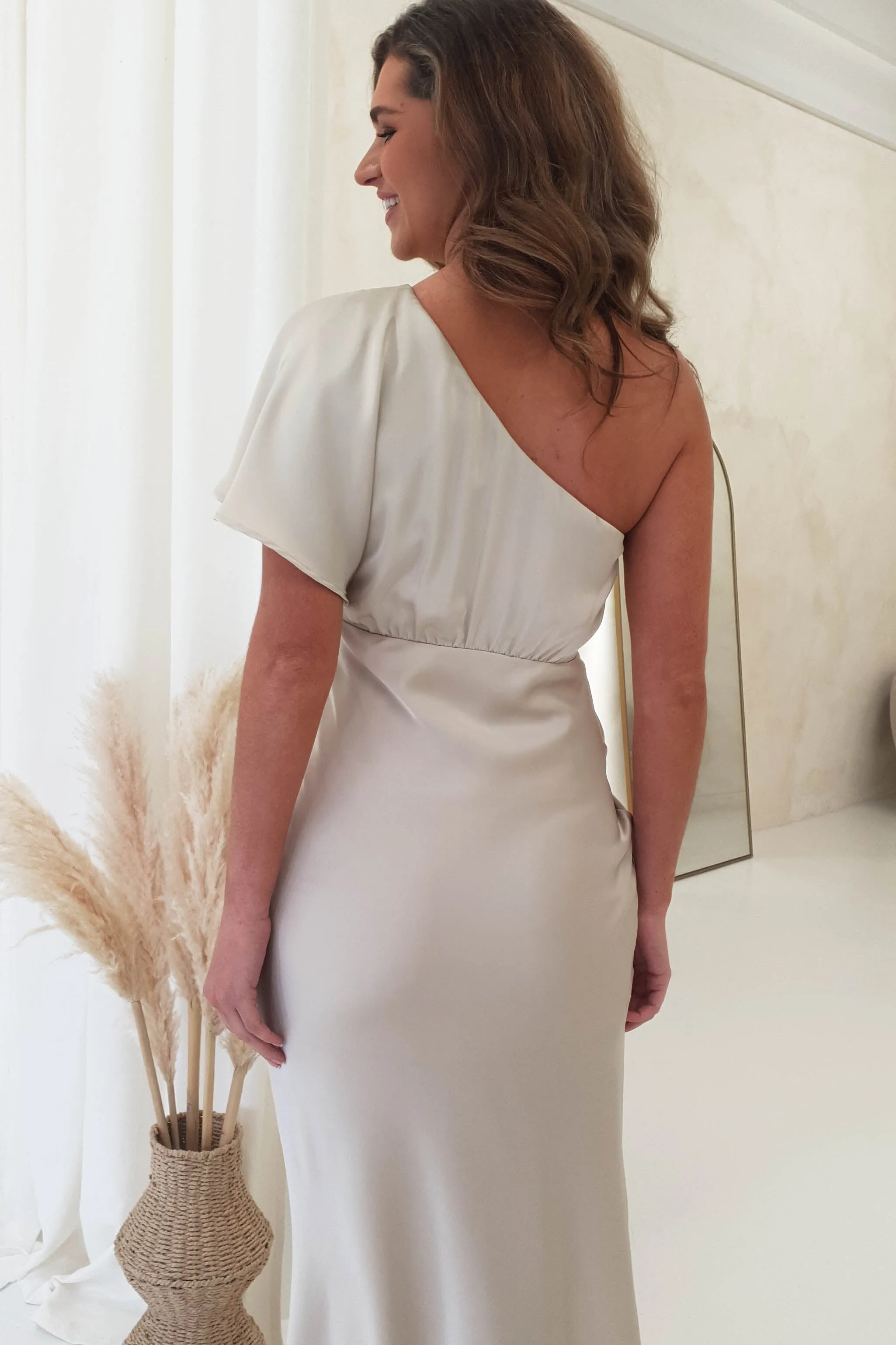 Jenna Soft Satin One Shoulder Maxi | Champagne