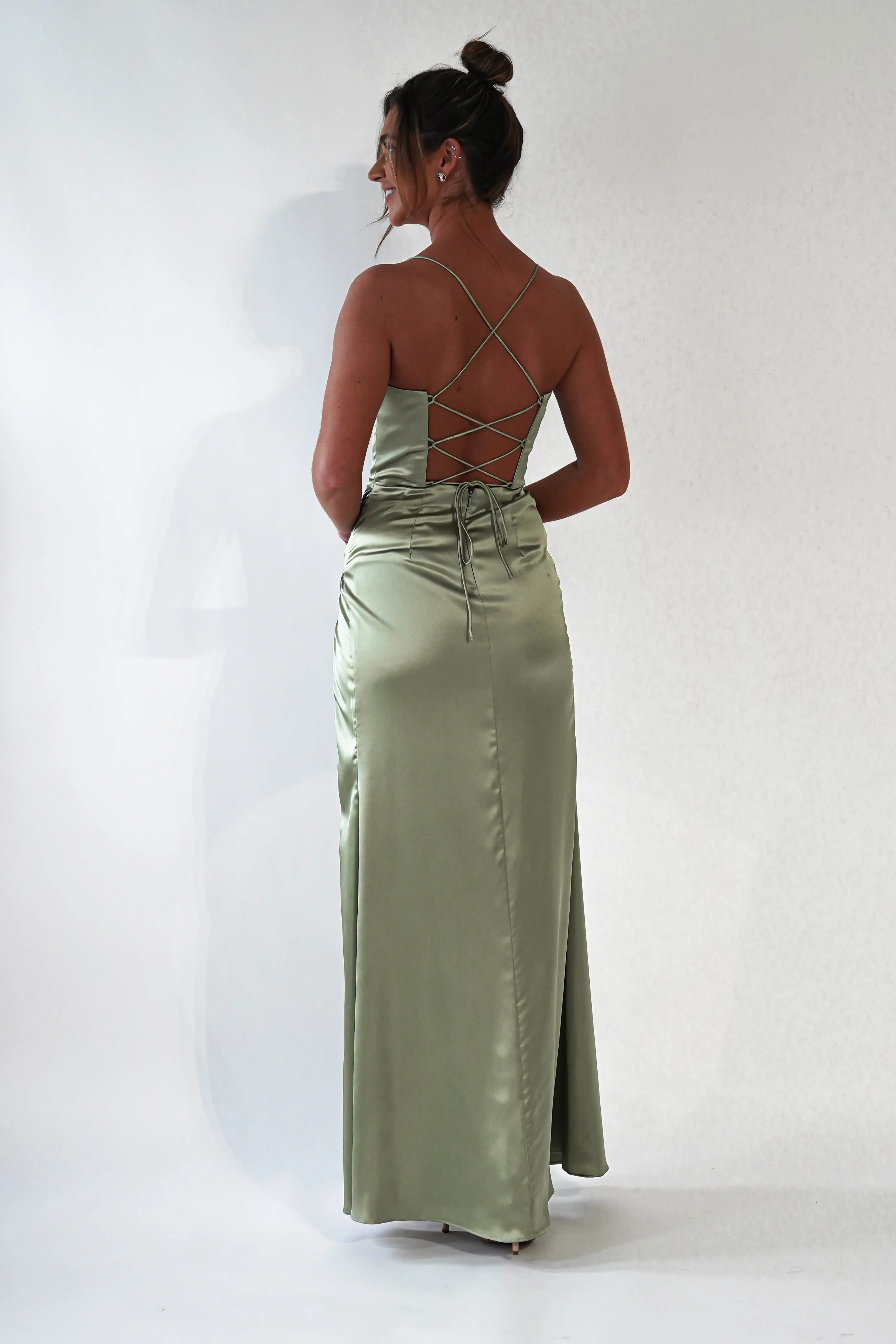 Julianne Corset Satin Gown | Sage