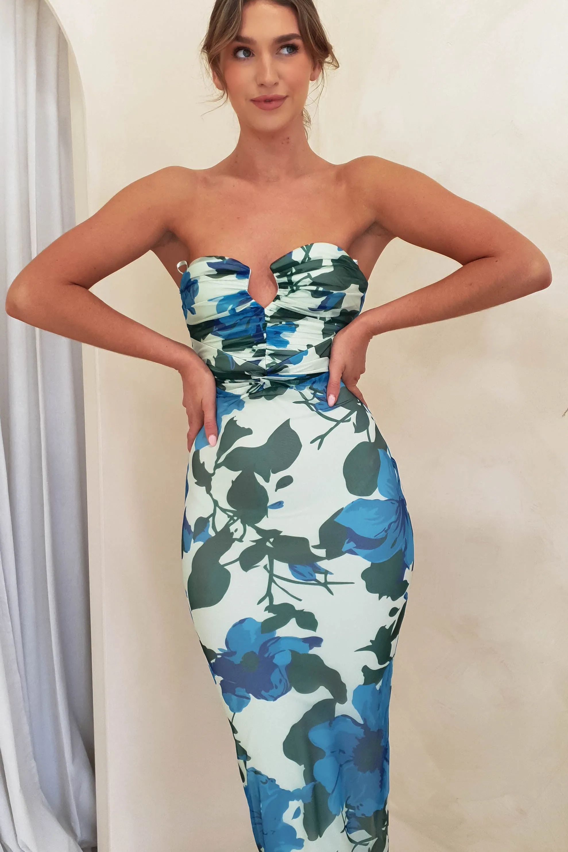 Kadie Strapless Midi Dress | Mixed Print