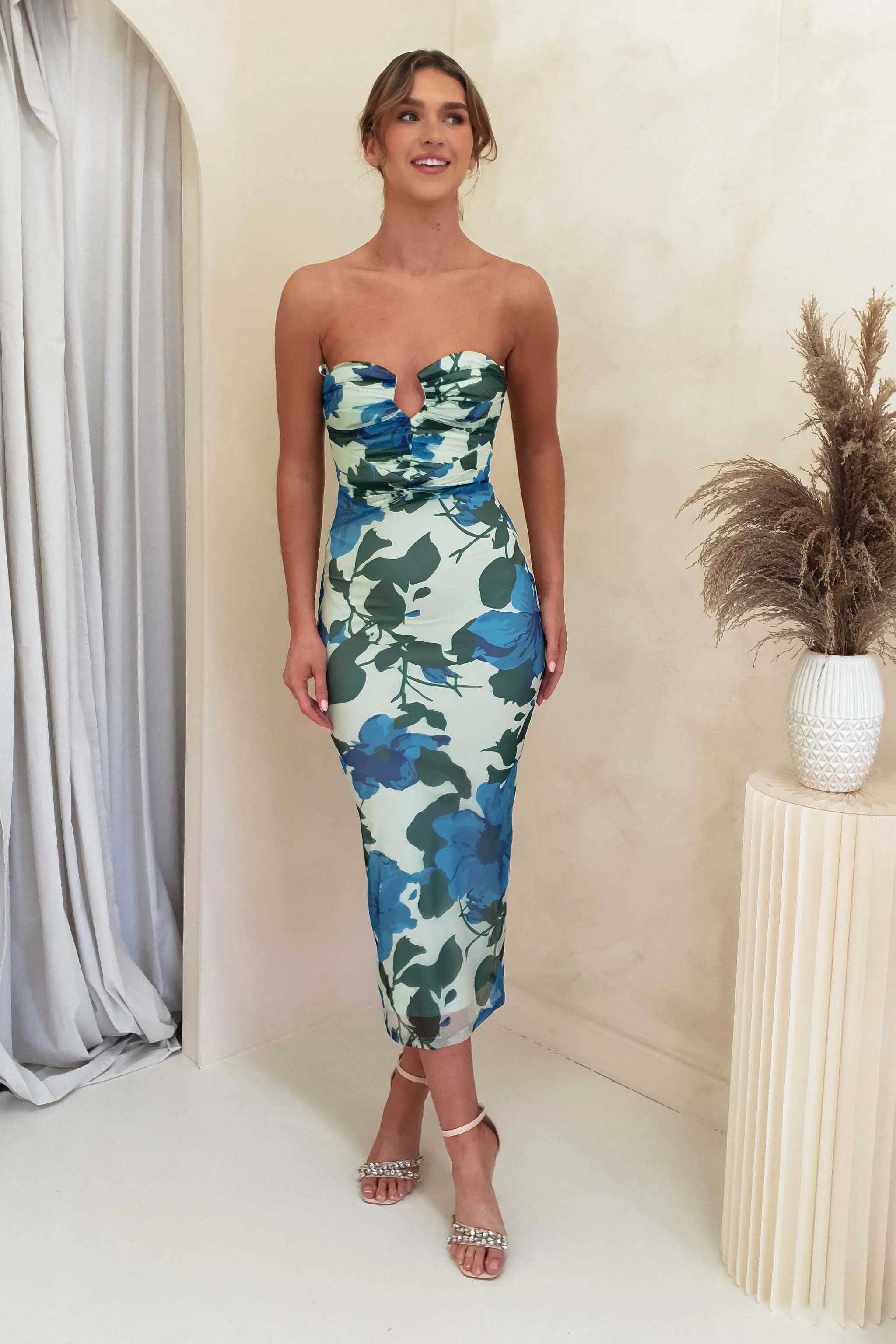 Kadie Strapless Midi Dress | Mixed Print