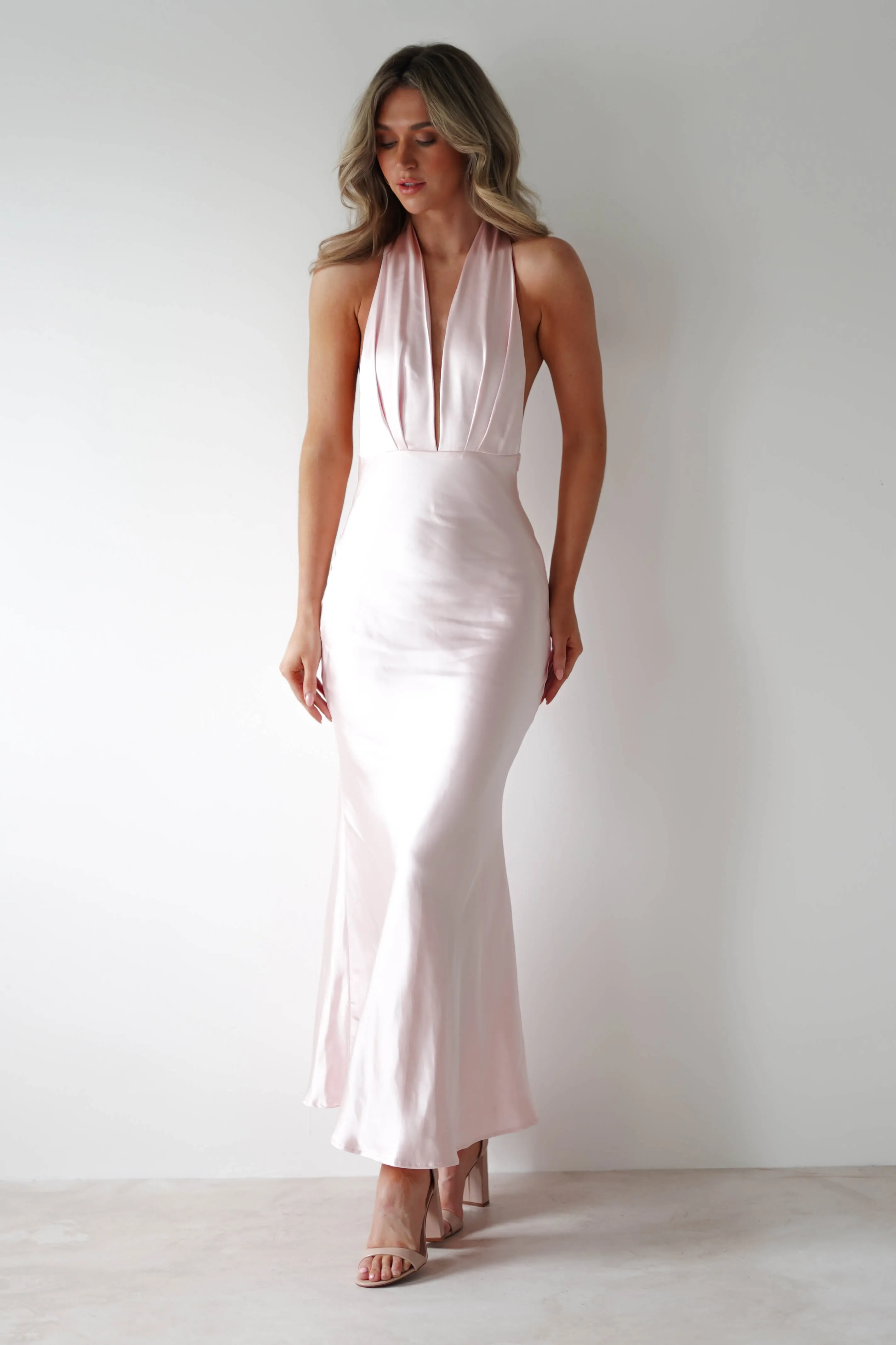 Kaylah Soft Satin Maxi Dress | Pearl Pink