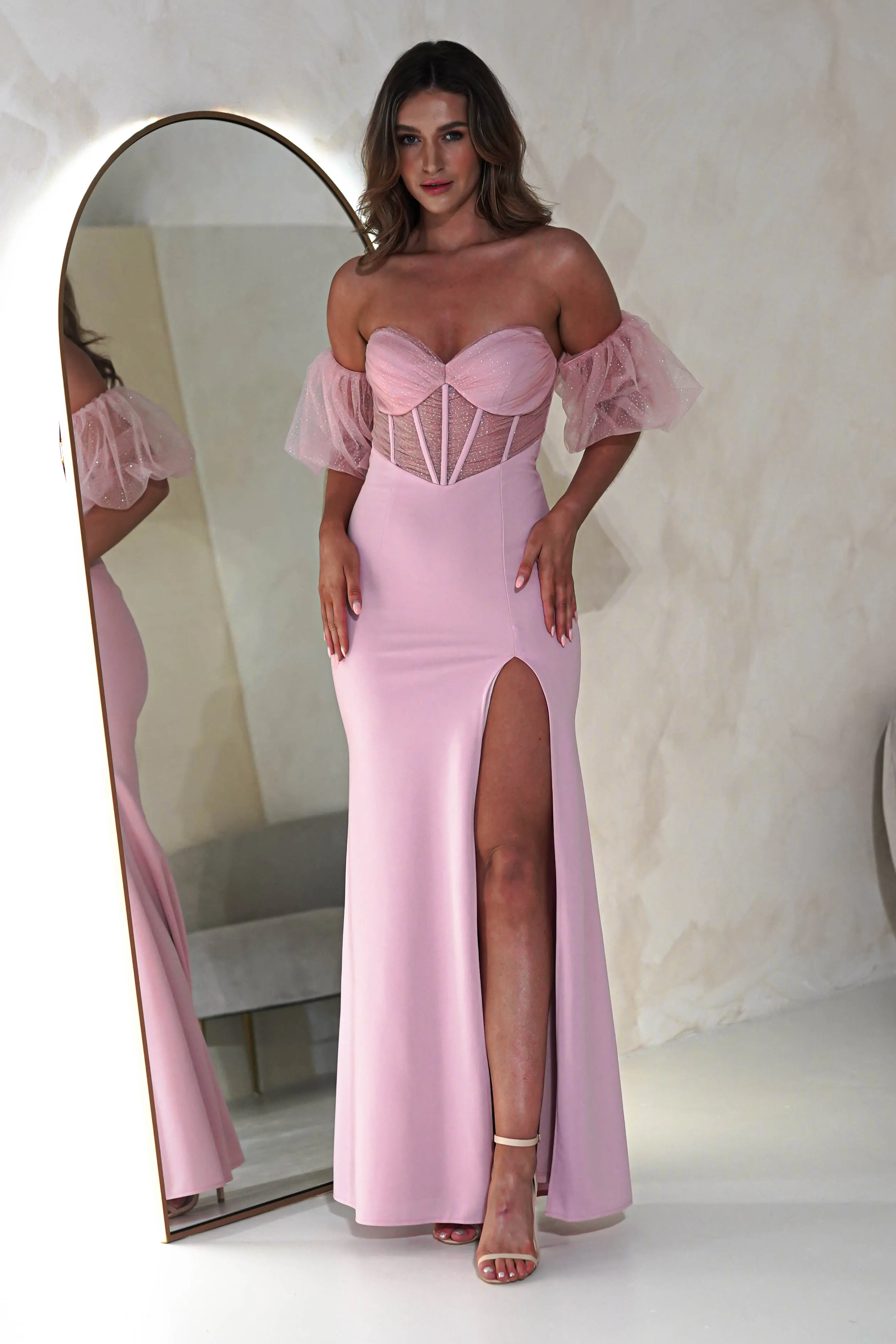 Kenna Balloon Sleeve Gown | Pink