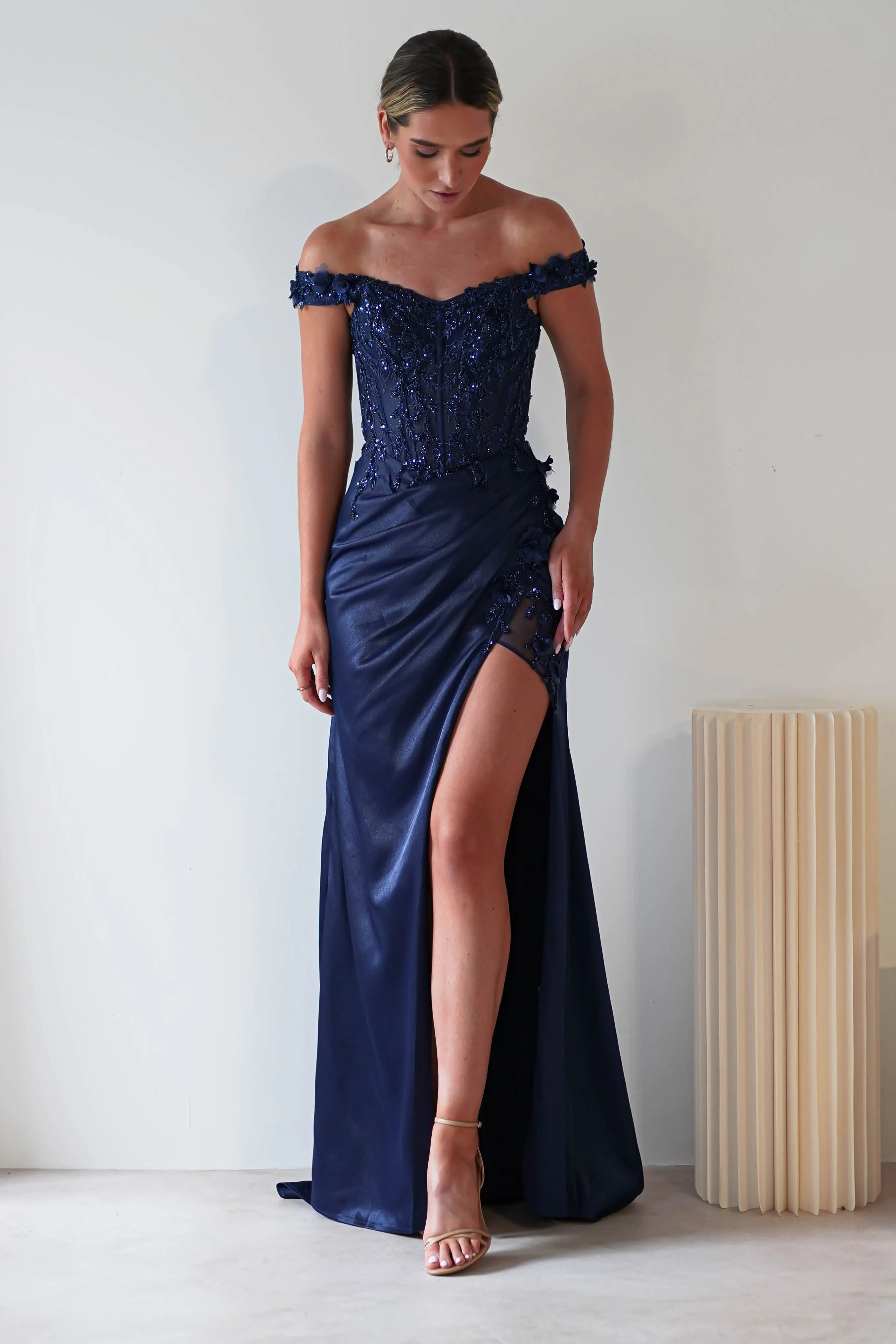 Khacy Embellished Gown | Navy
