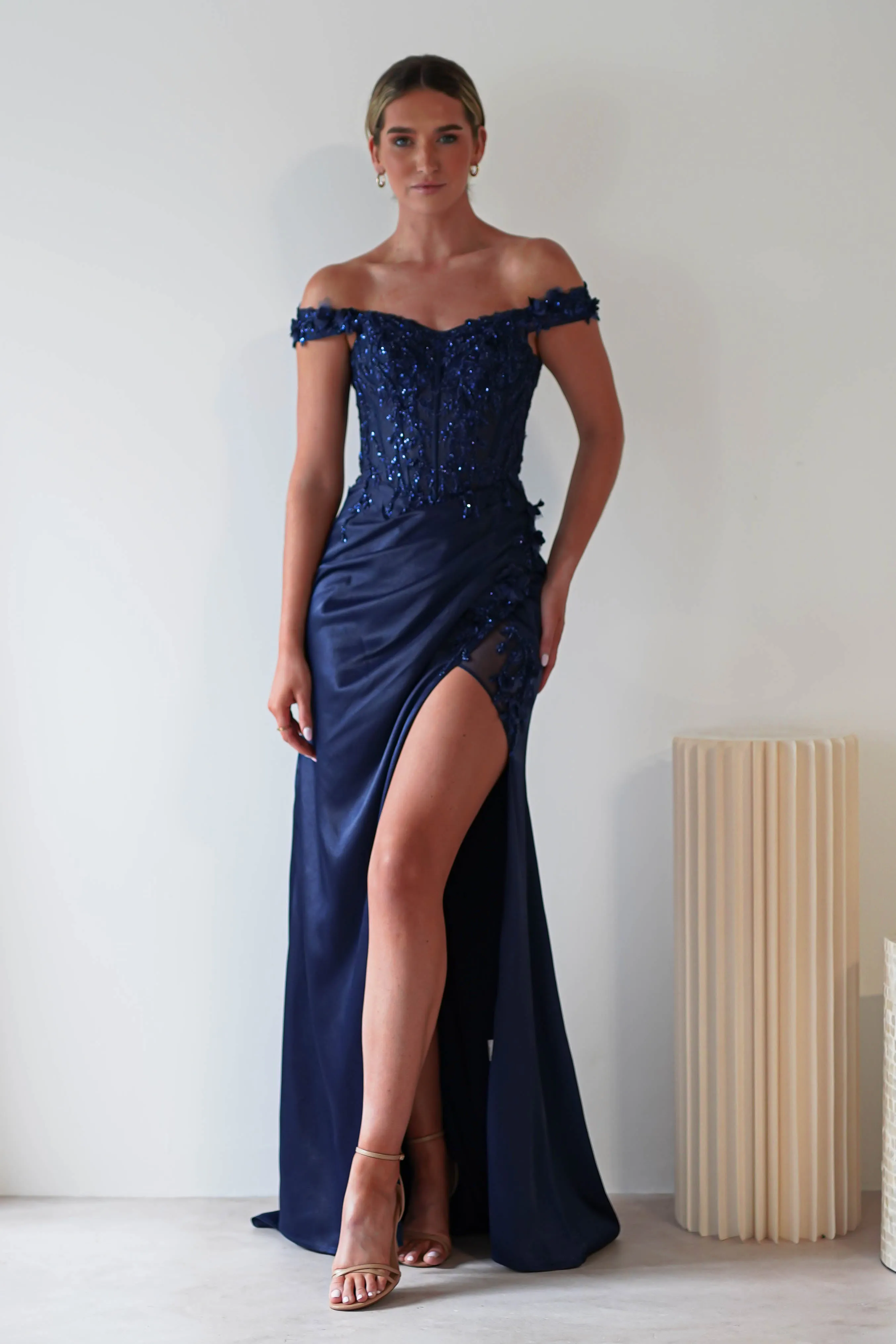 Khacy Embellished Gown | Navy