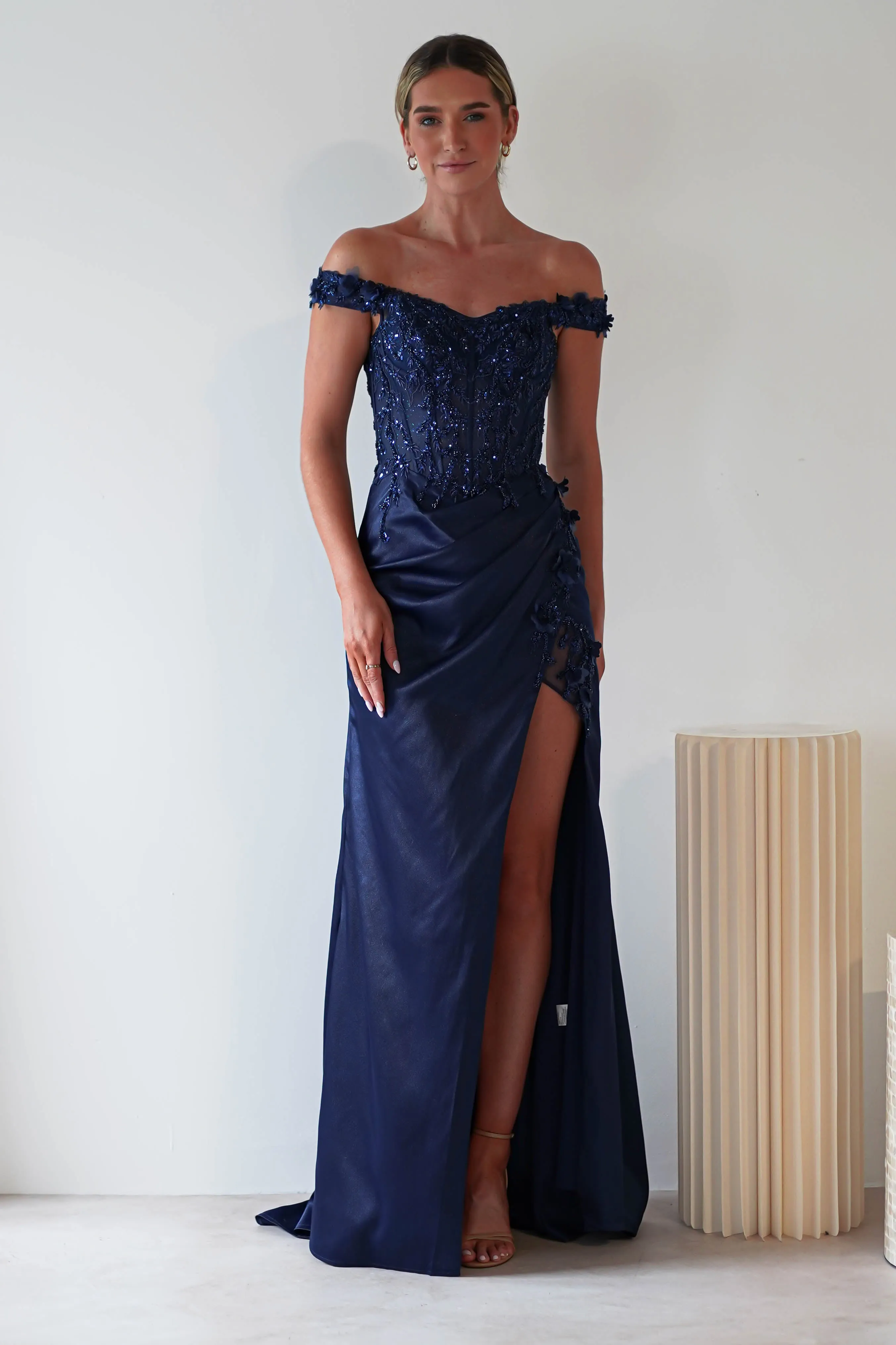 Khacy Embellished Gown | Navy