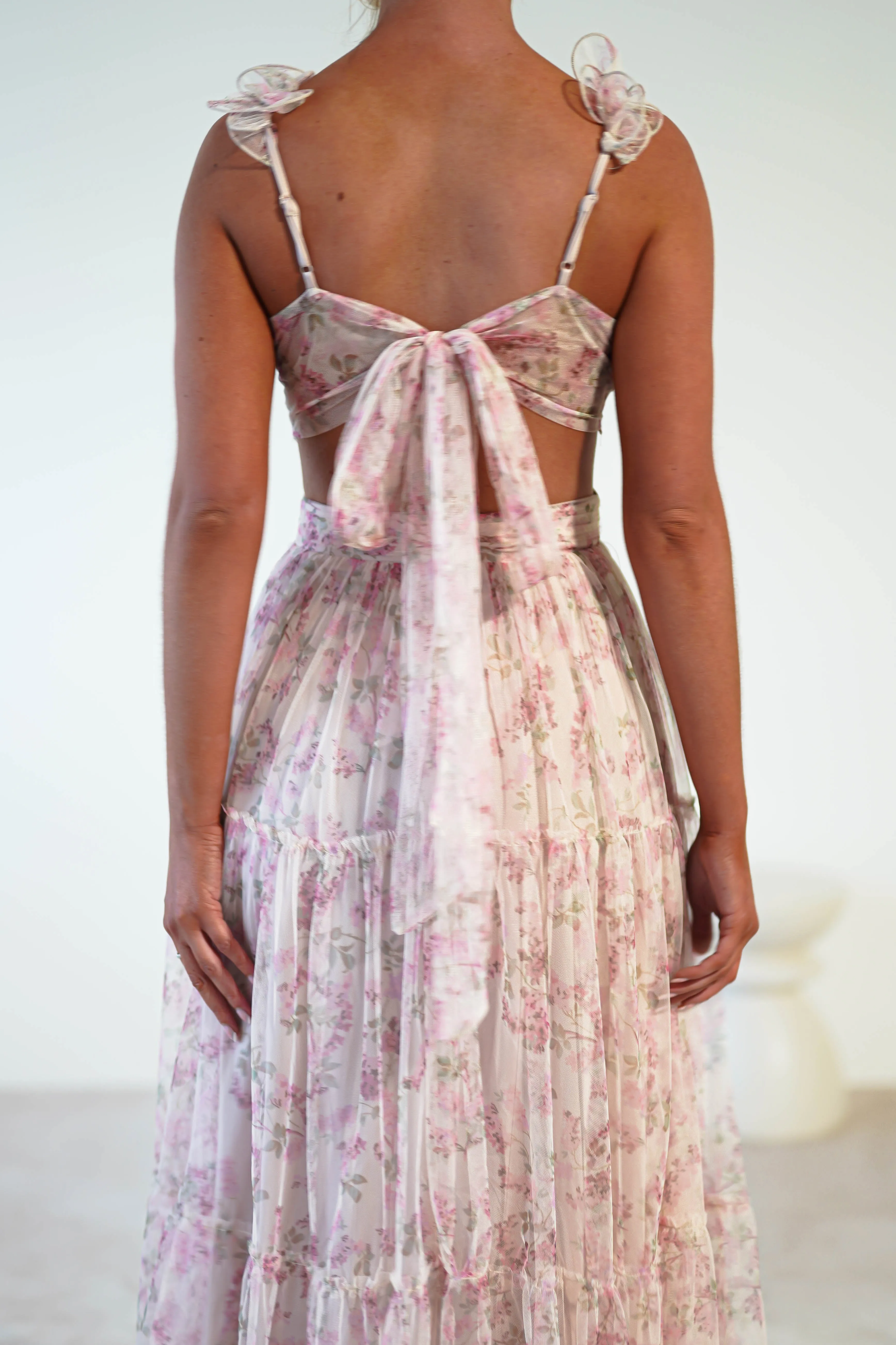 Khristina Floral Tulle Maxi Dress | Cream