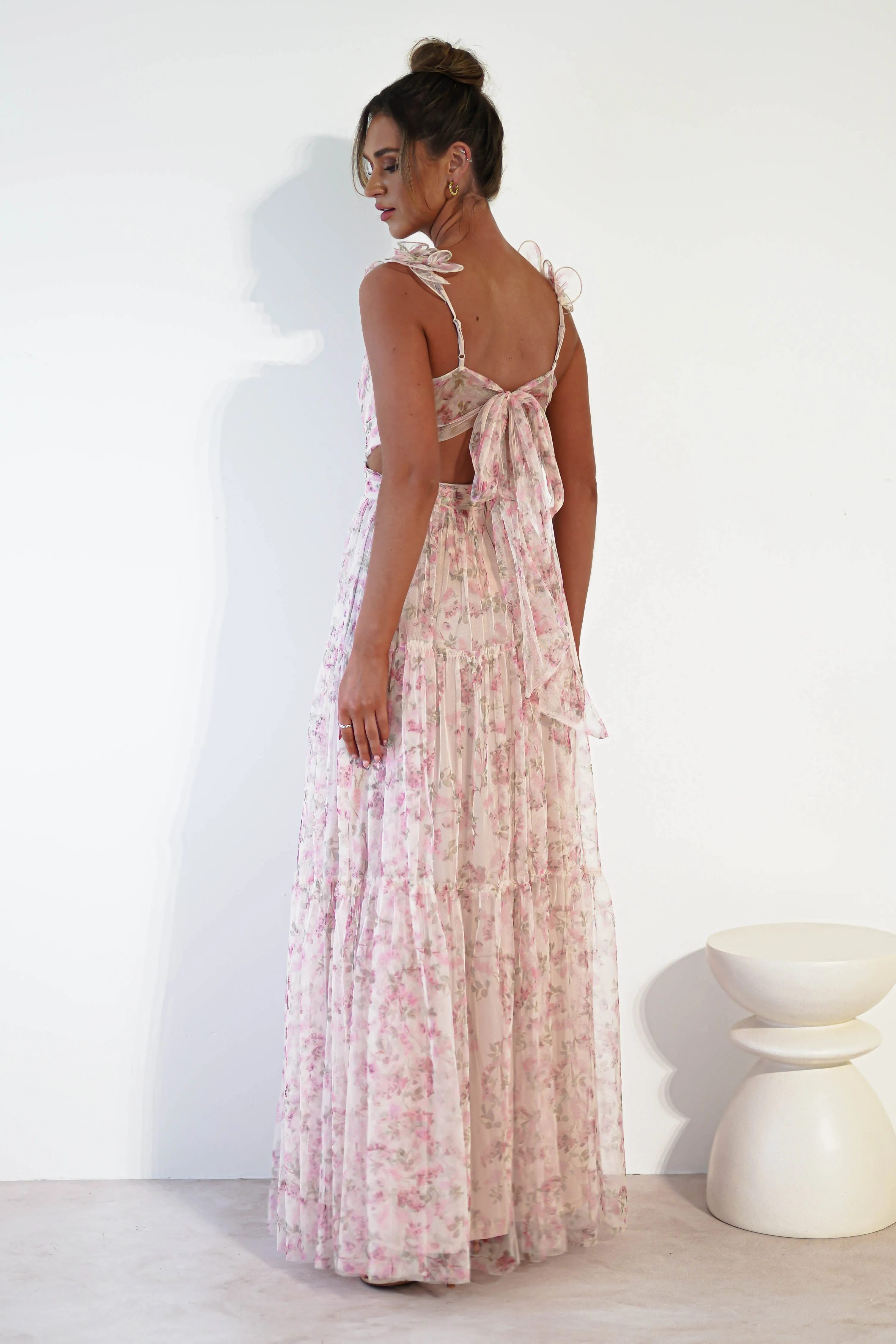 Khristina Floral Tulle Maxi Dress | Cream