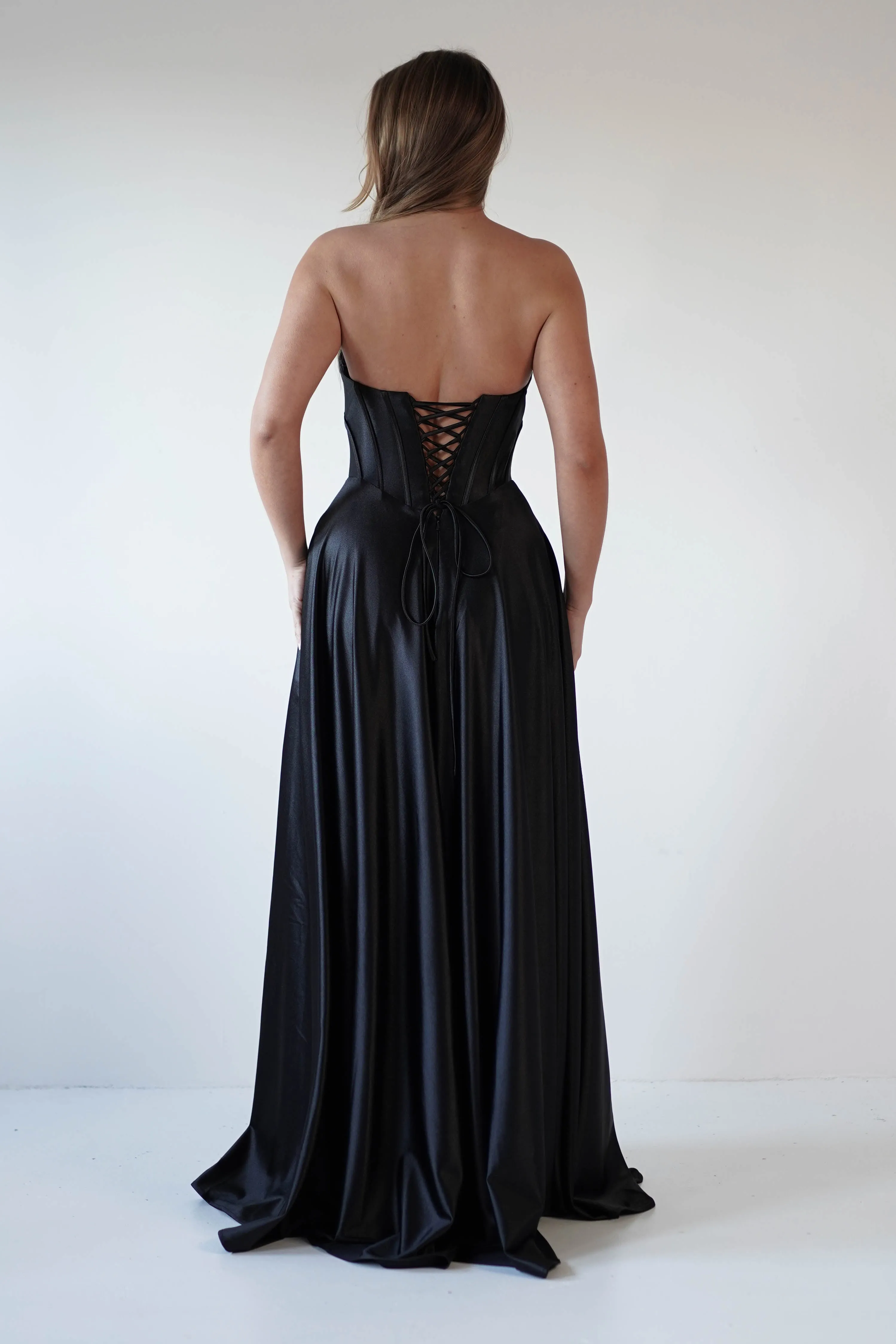 Kristi Strapless A Line Gown | Black