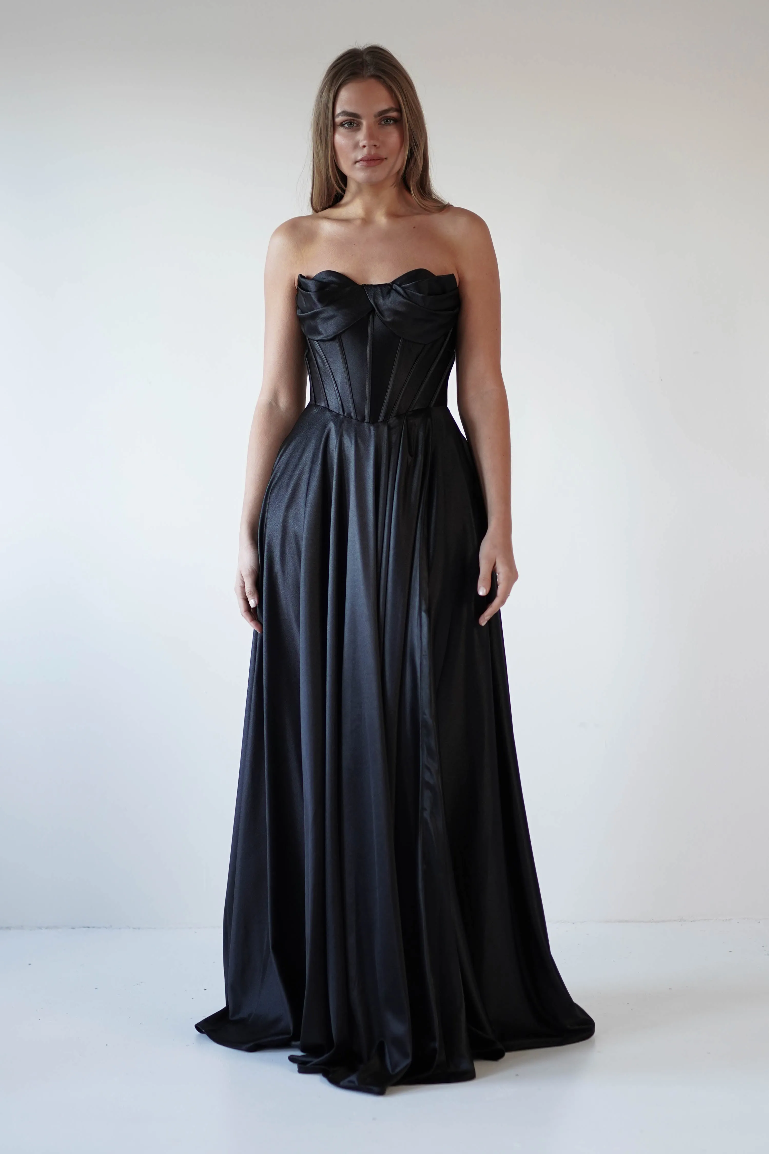 Kristi Strapless A Line Gown | Black