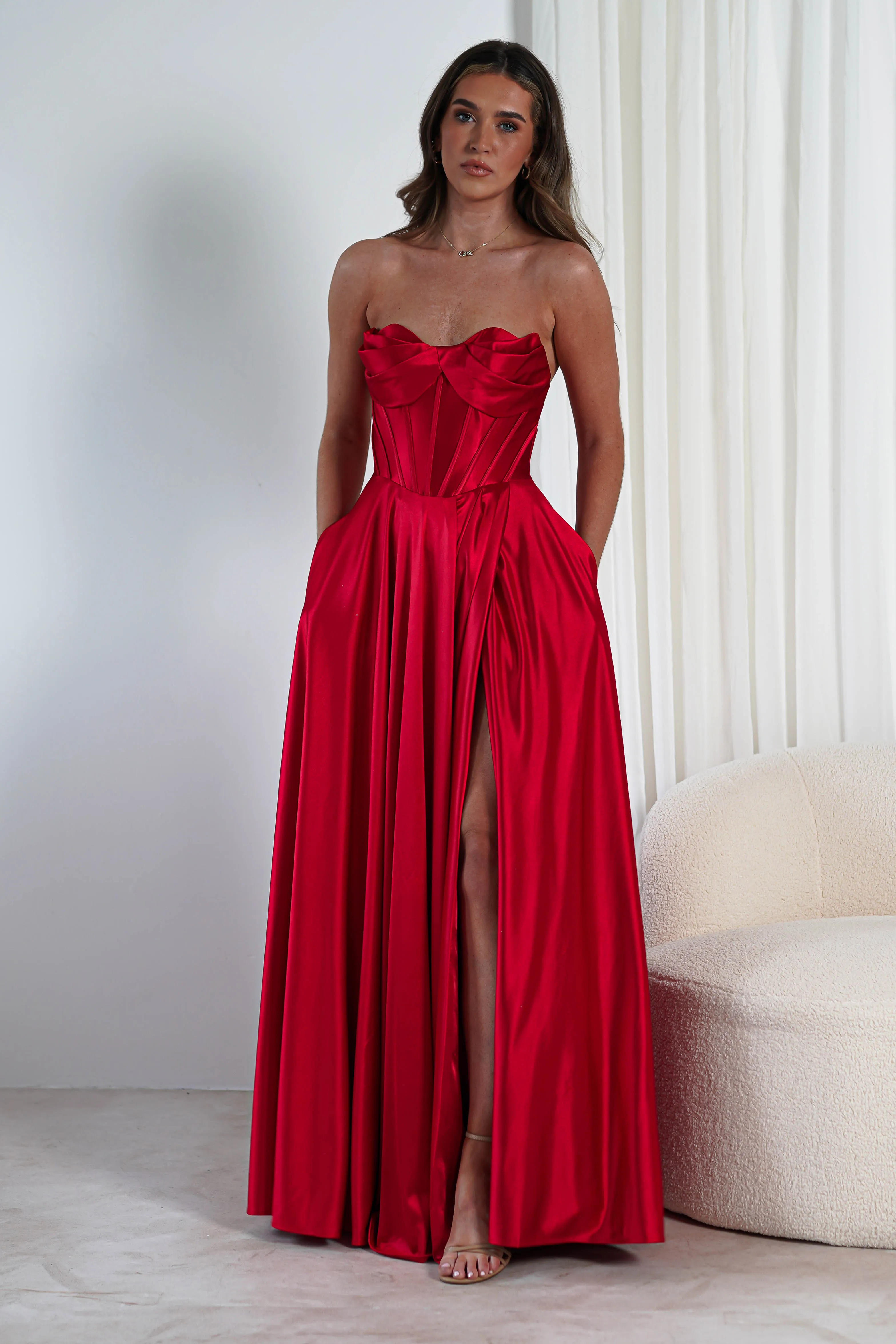 Kristi Strapless A Line Gown | Red