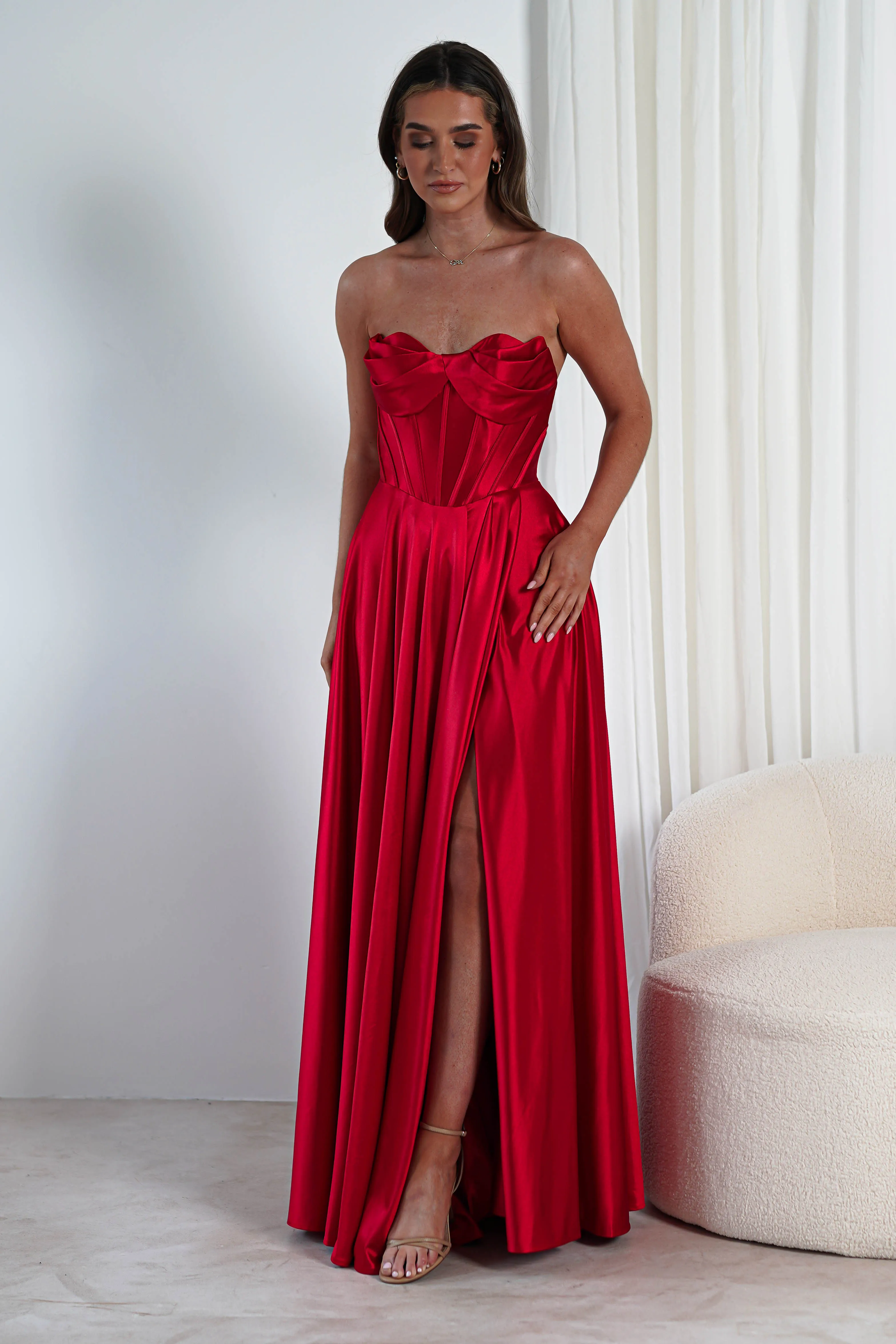 Kristi Strapless A Line Gown | Red
