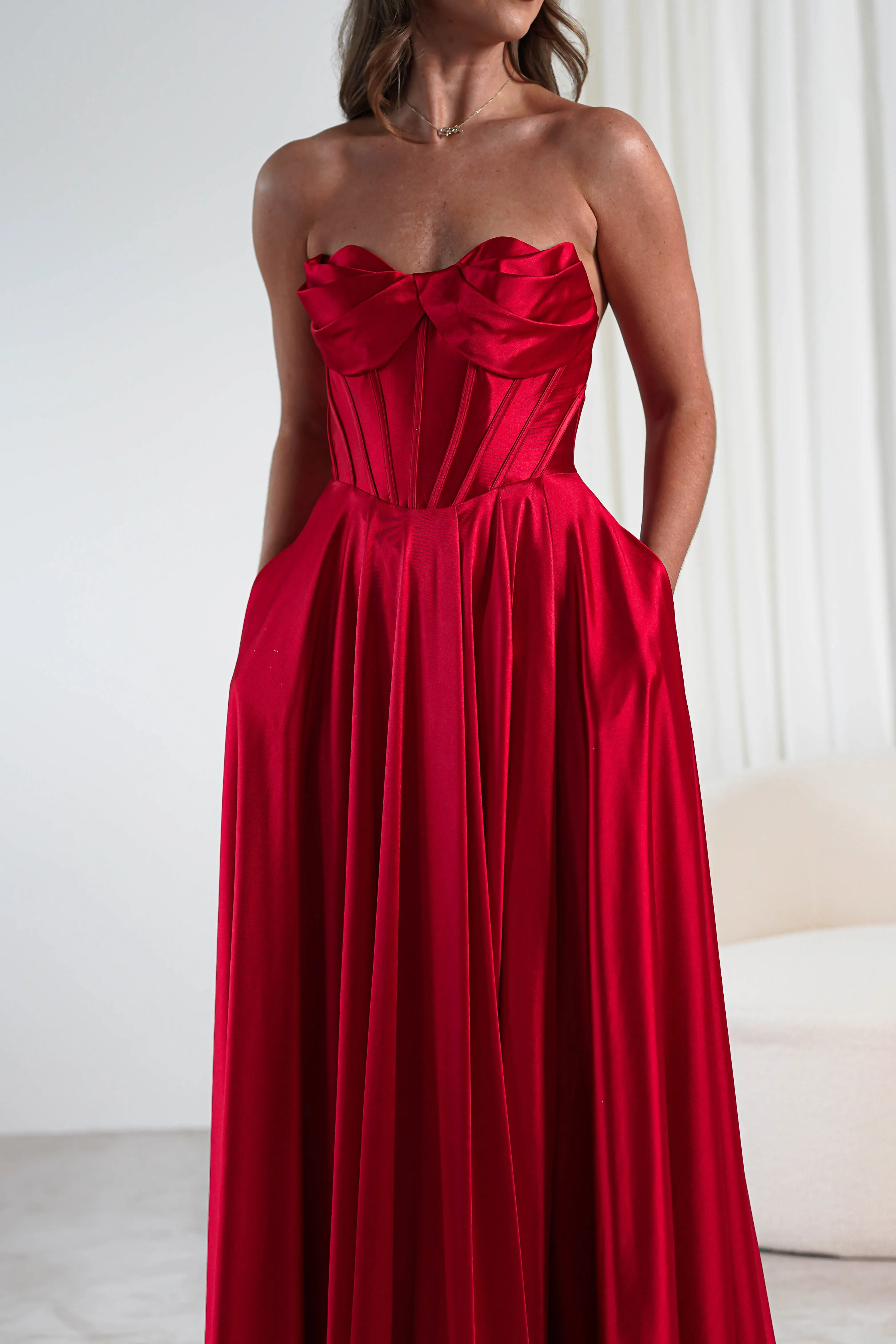 Kristi Strapless A Line Gown | Red