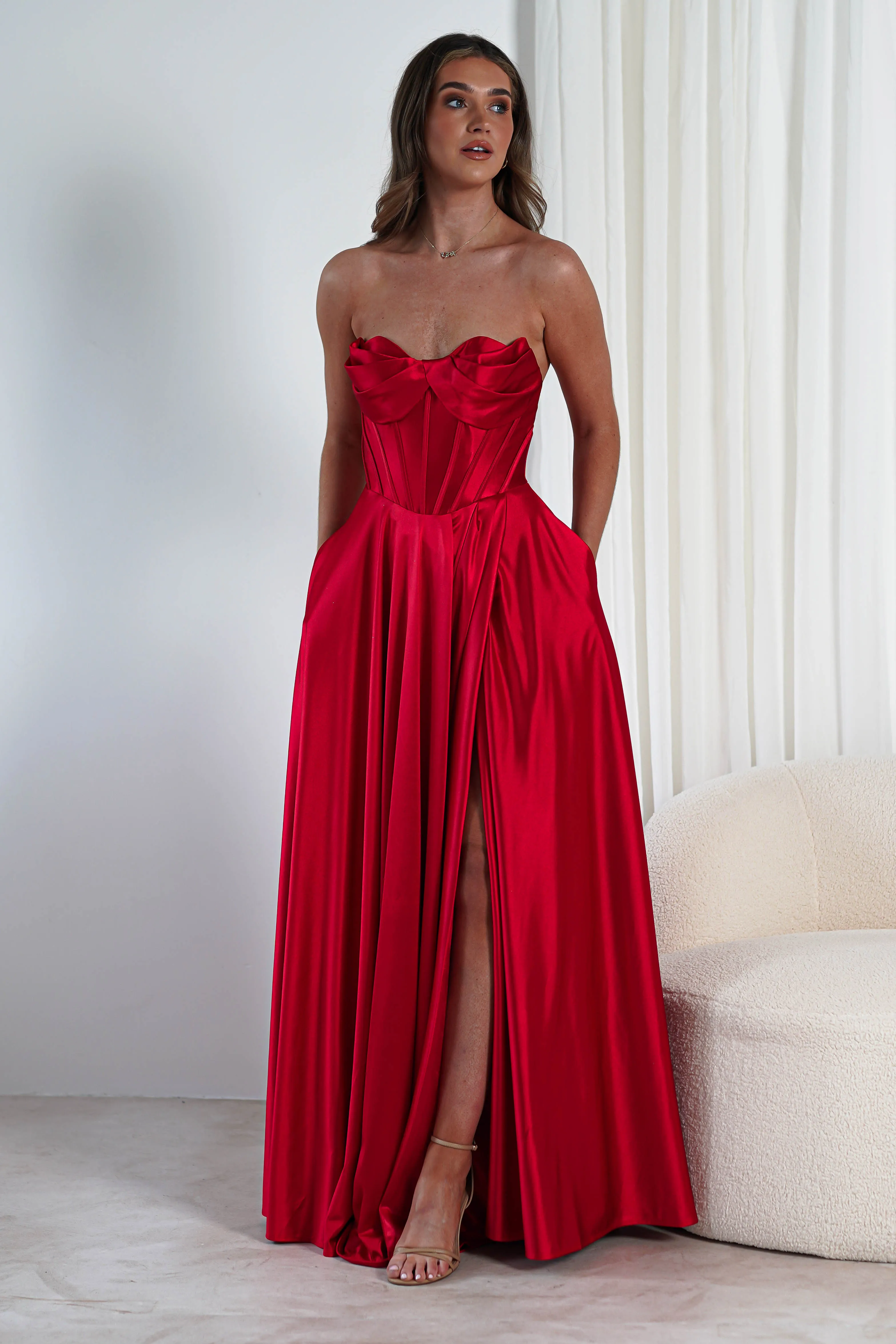 Kristi Strapless A Line Gown | Red