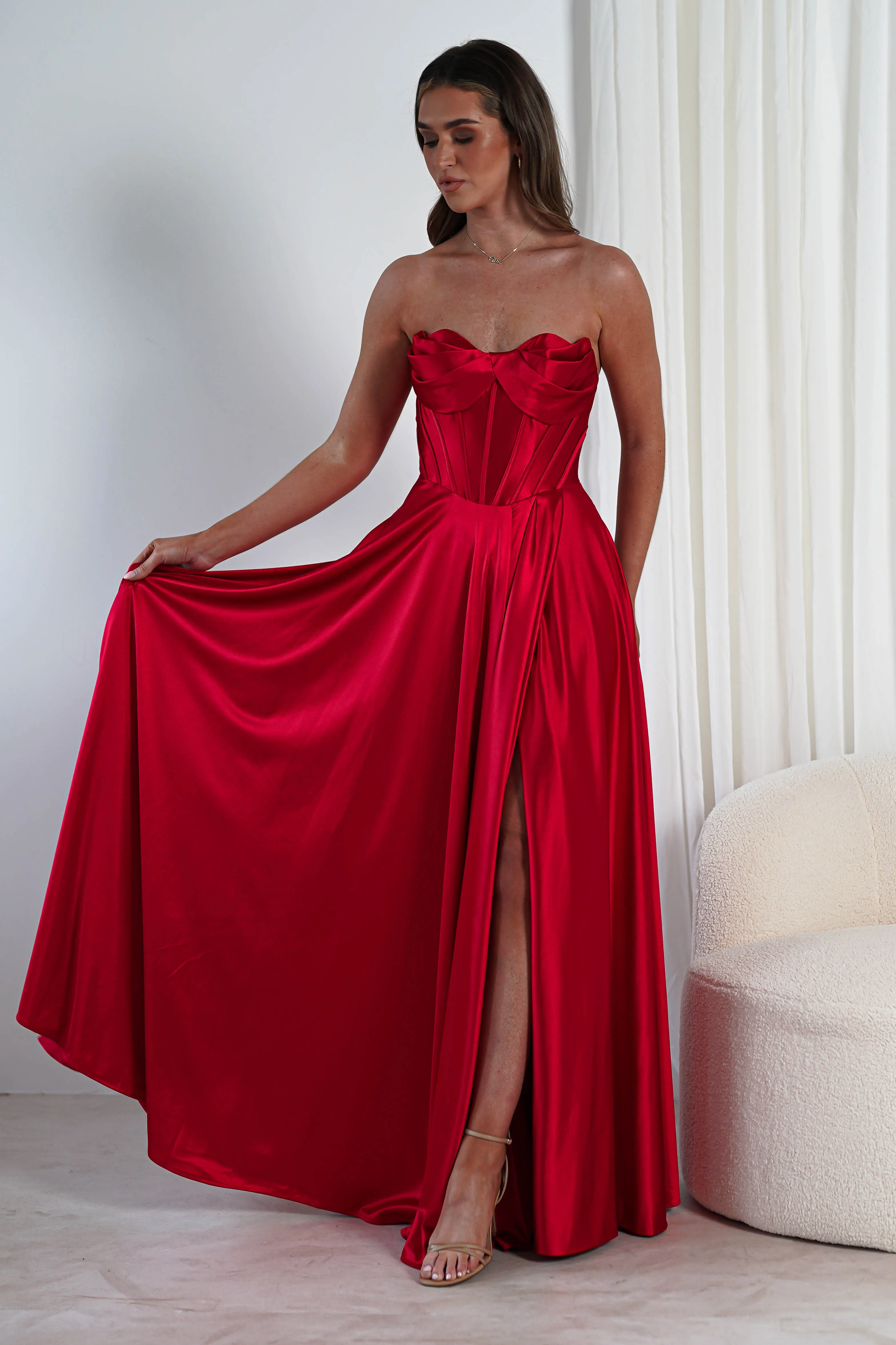 Kristi Strapless A Line Gown | Red