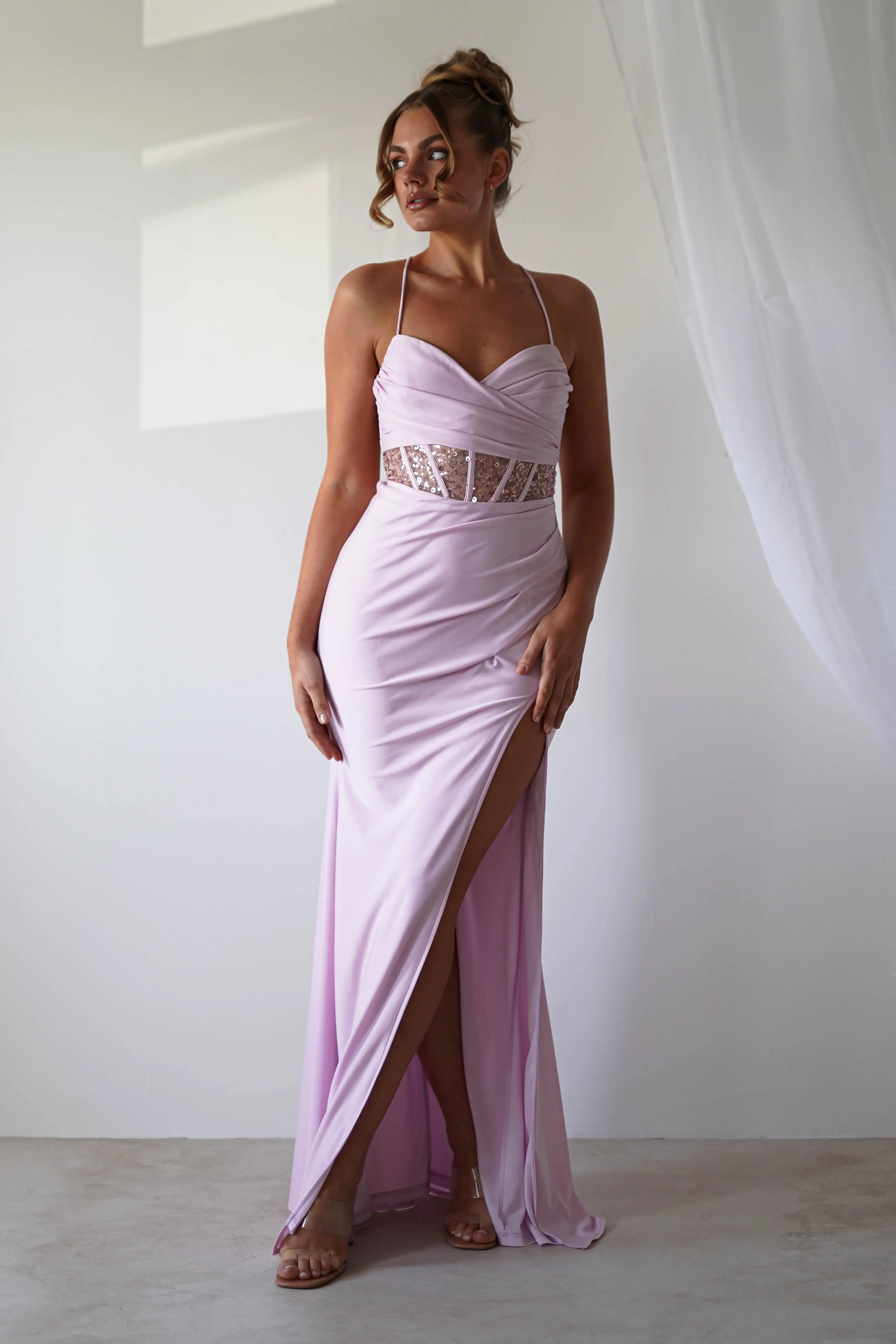 Larna Sequin Bust Bodycon Gown | Light Pink