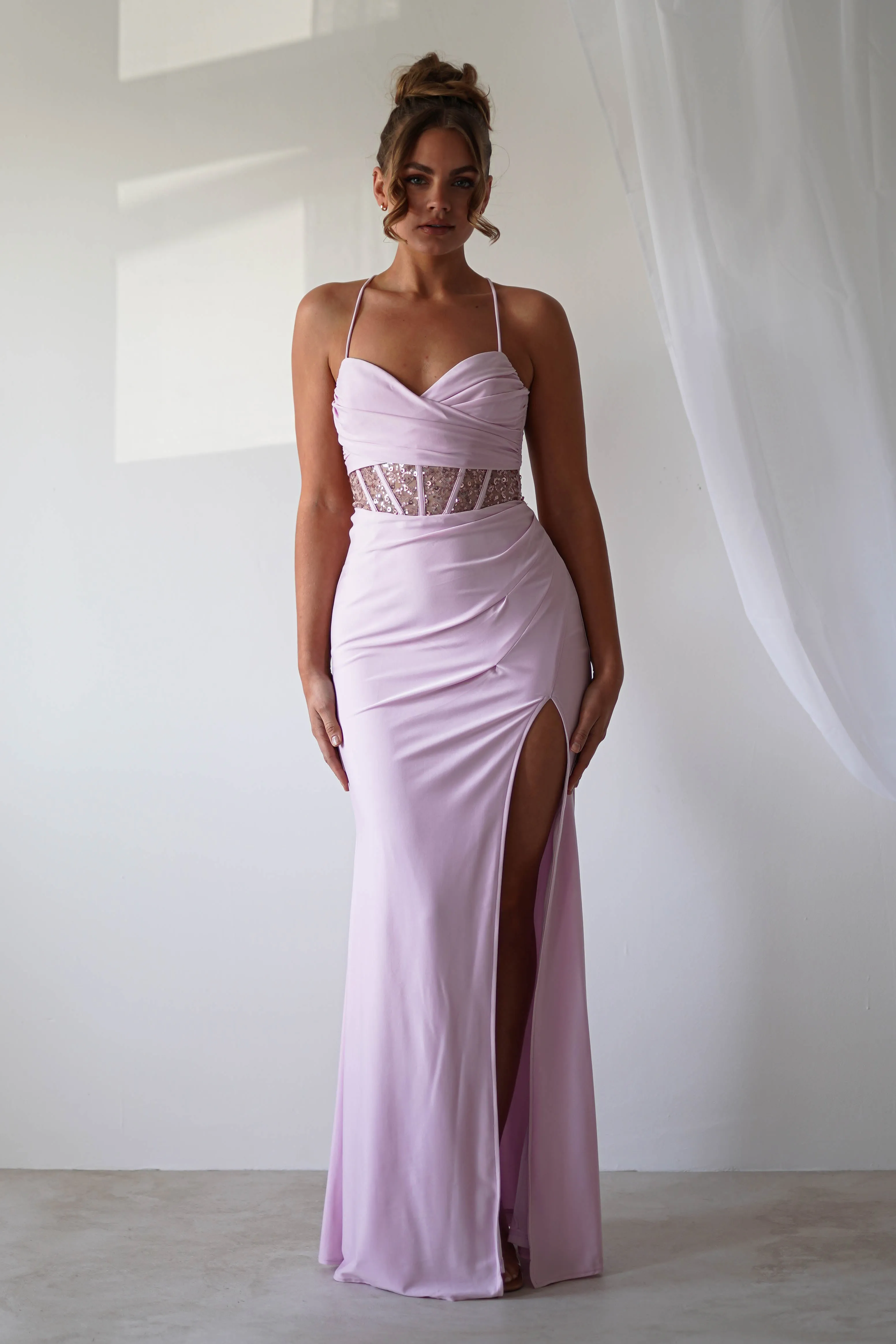 Larna Sequin Bust Bodycon Gown | Light Pink