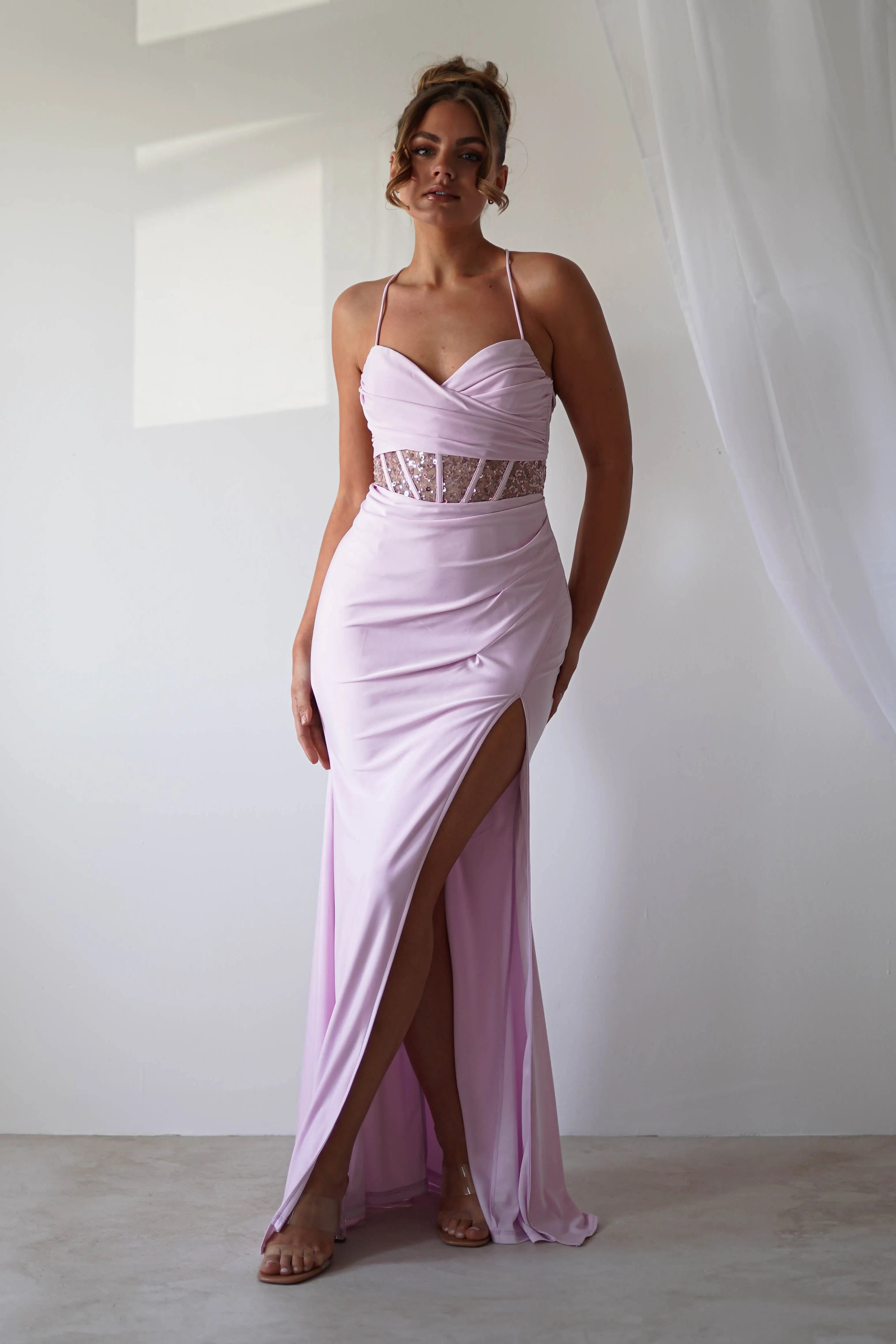 Larna Sequin Bust Bodycon Gown | Light Pink