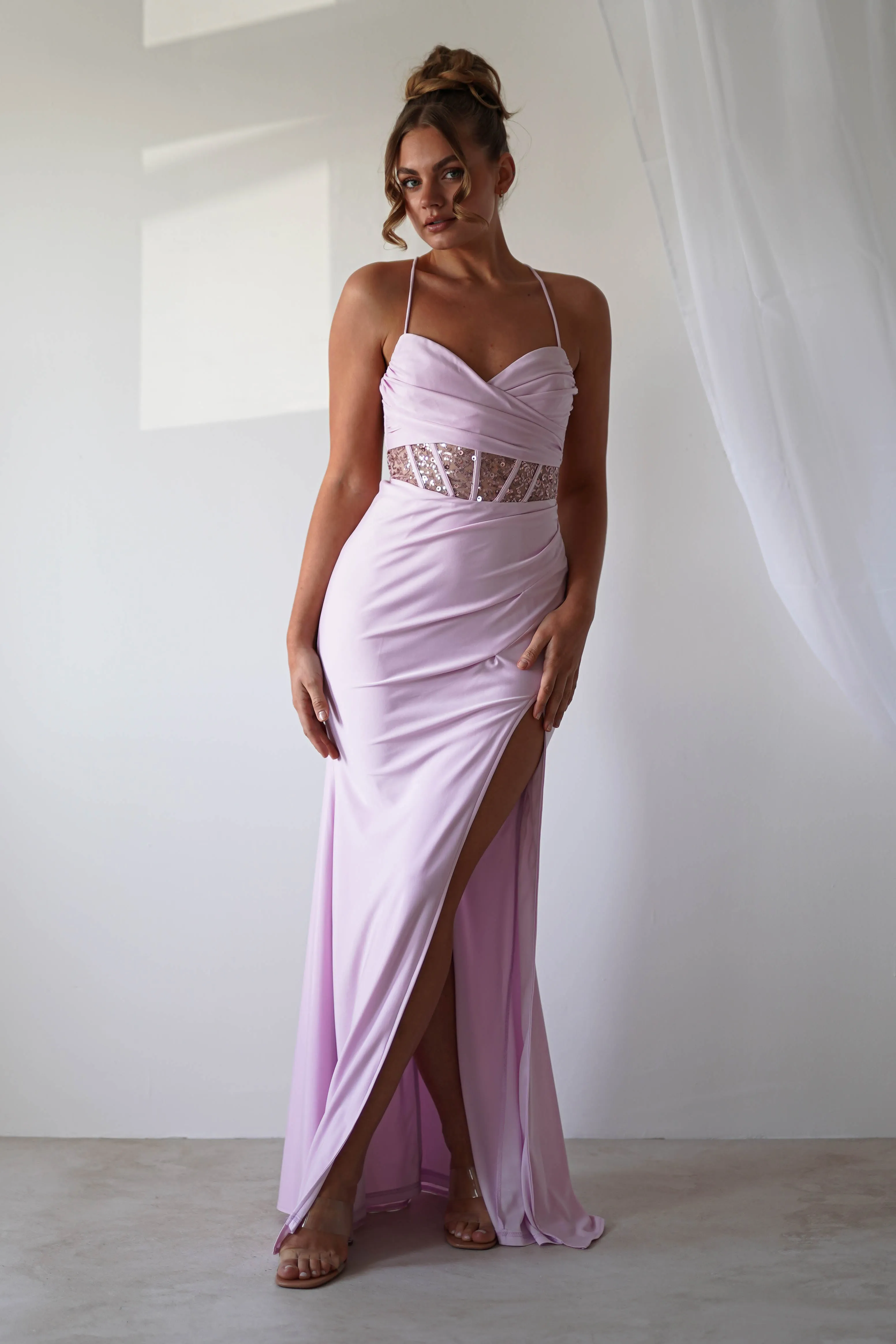Larna Sequin Bust Bodycon Gown | Light Pink