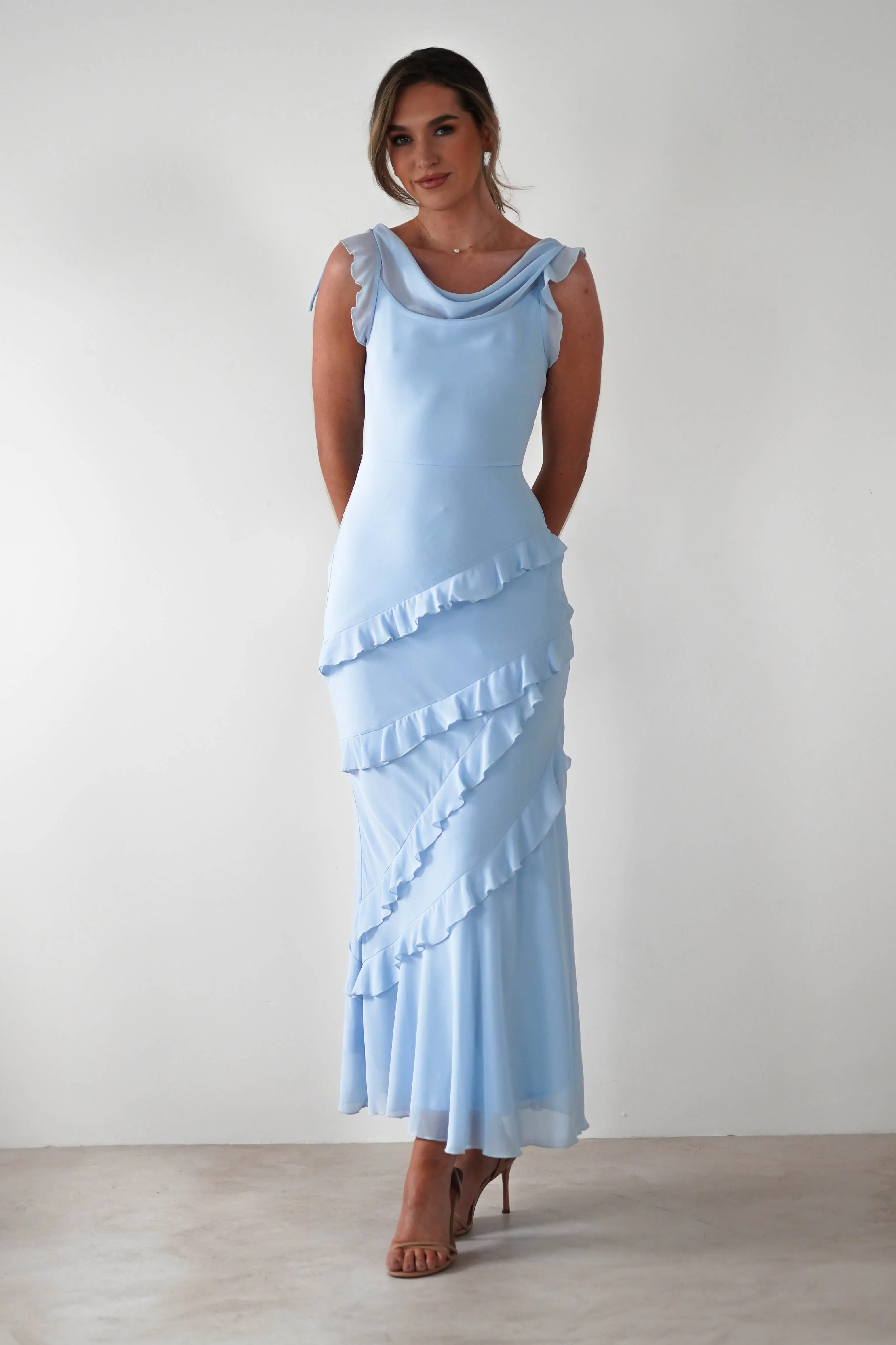 Lauretta Ruffle Chiffon Maxi Dress | Blue