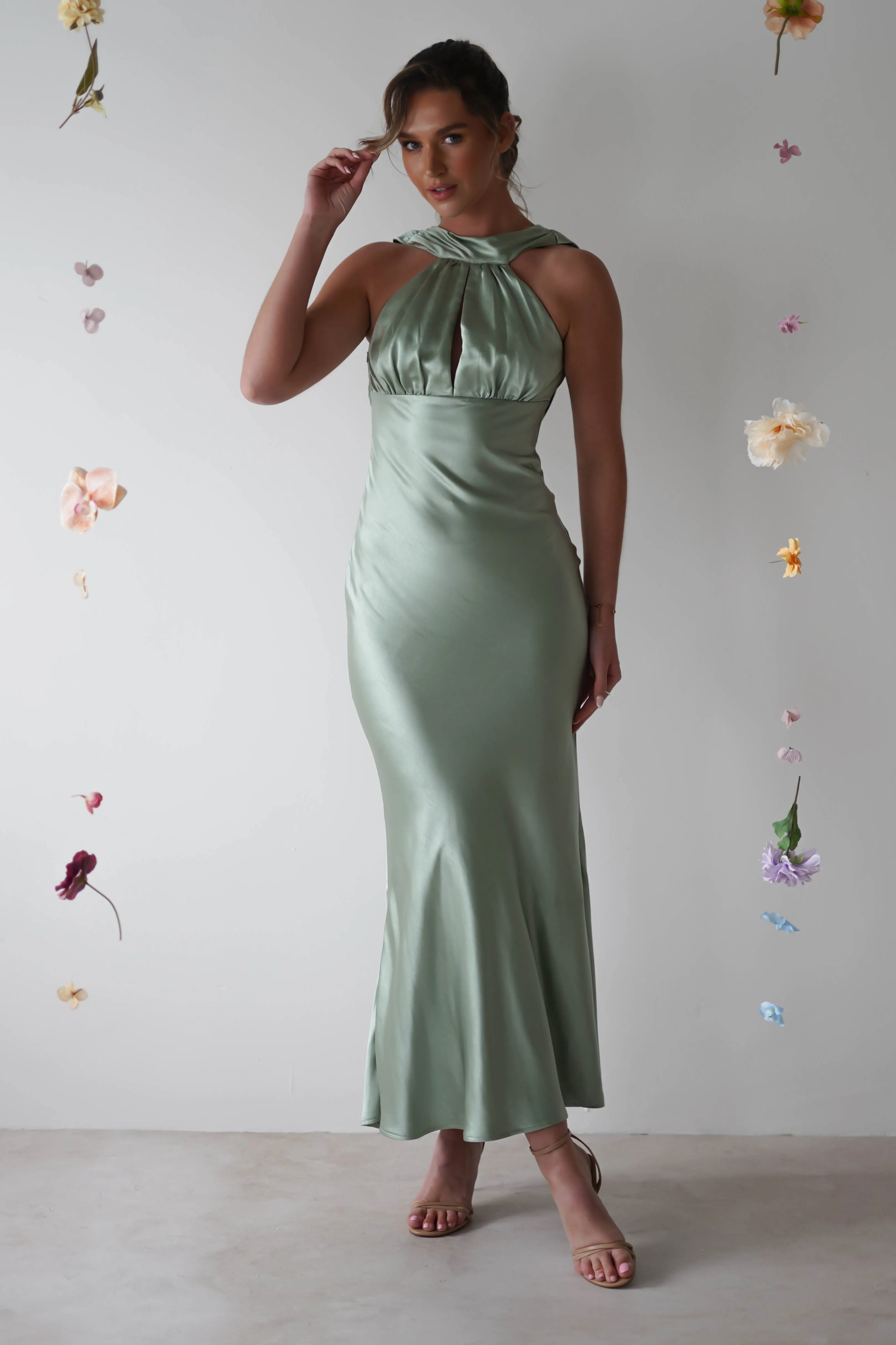 Lauryn Halter Neck Maxi Dress | Sage