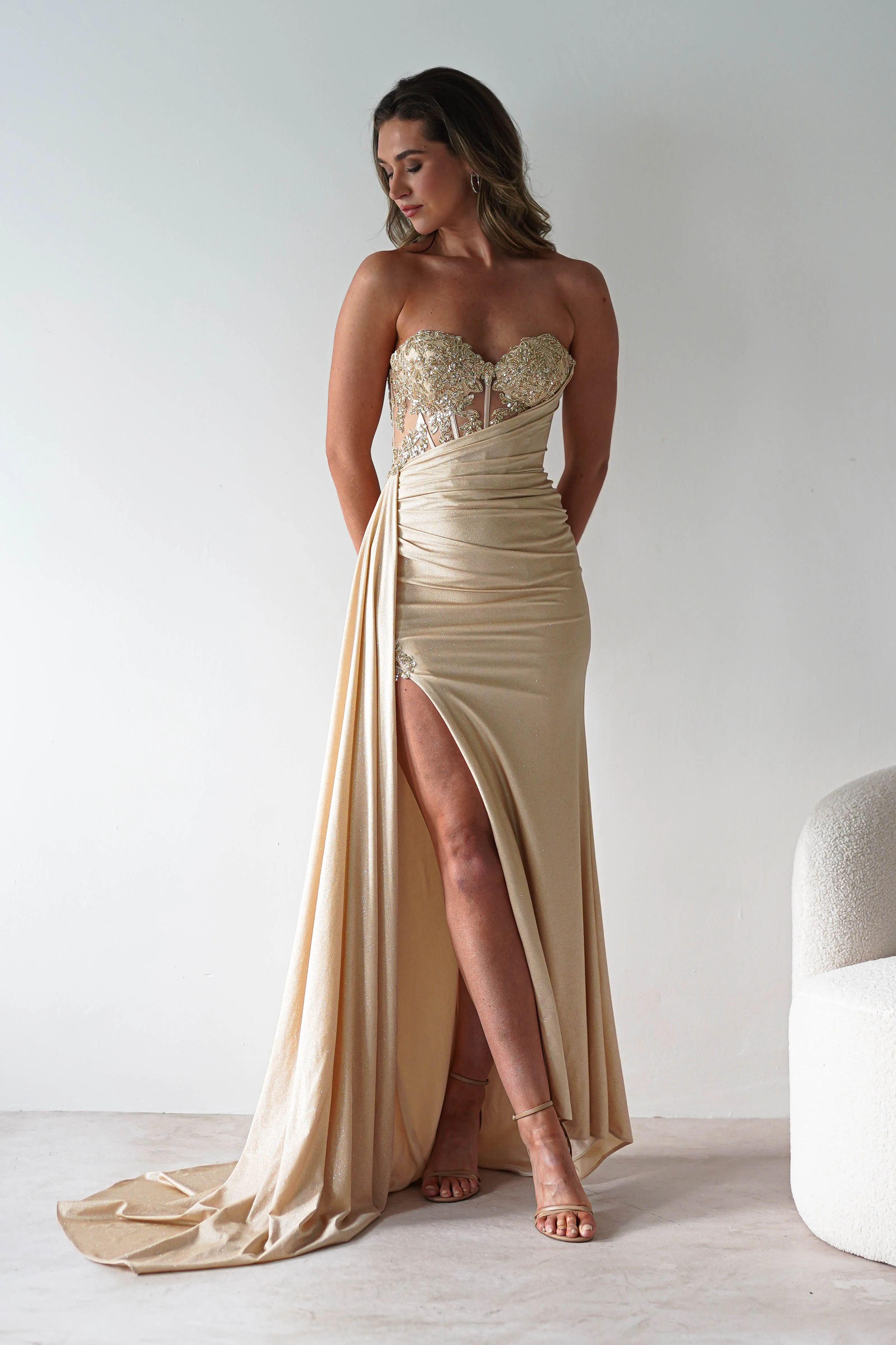 Lavelle Glitter Bodycon Gown | Gold