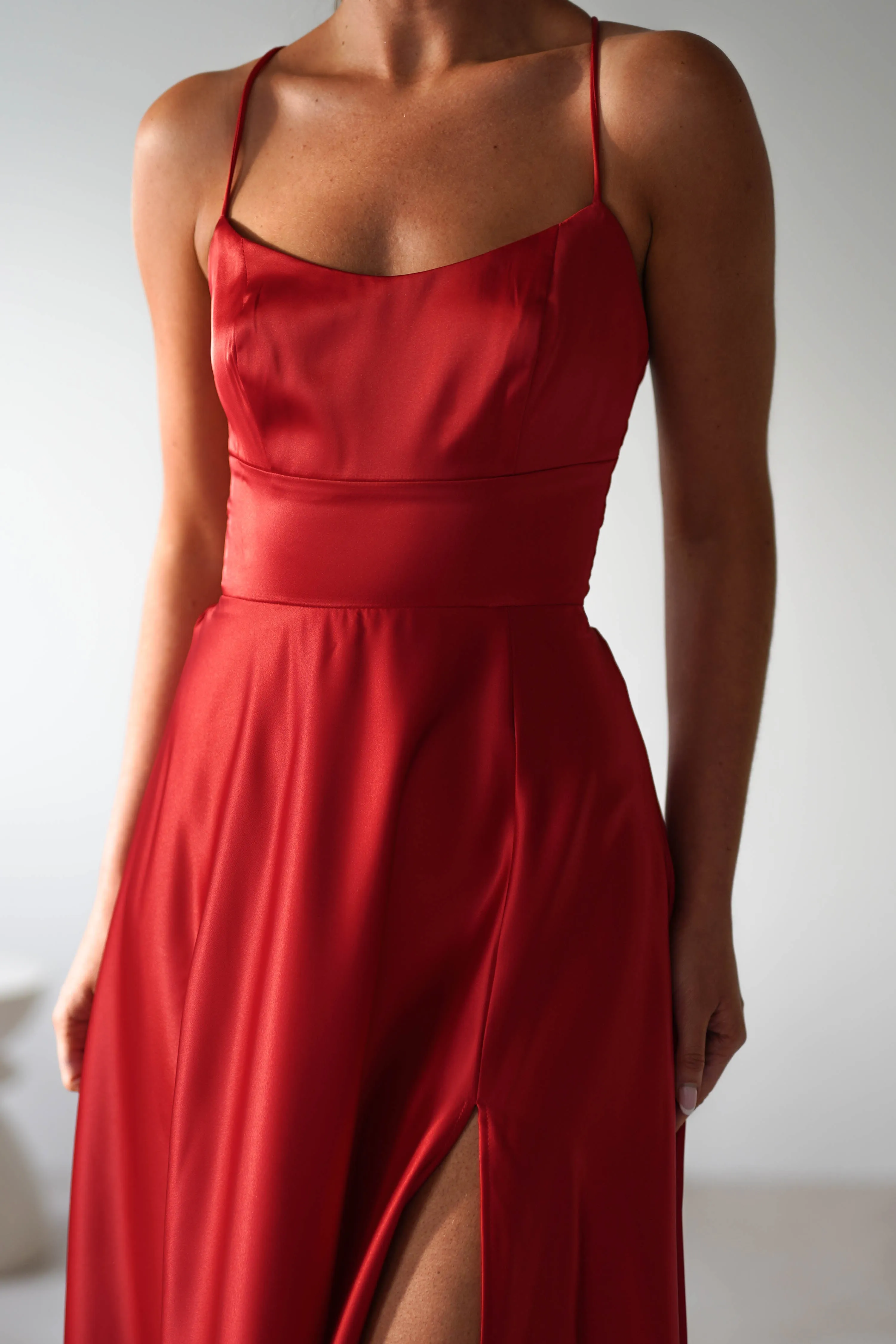 Leelie Silky Satin Maxi Gown | Red