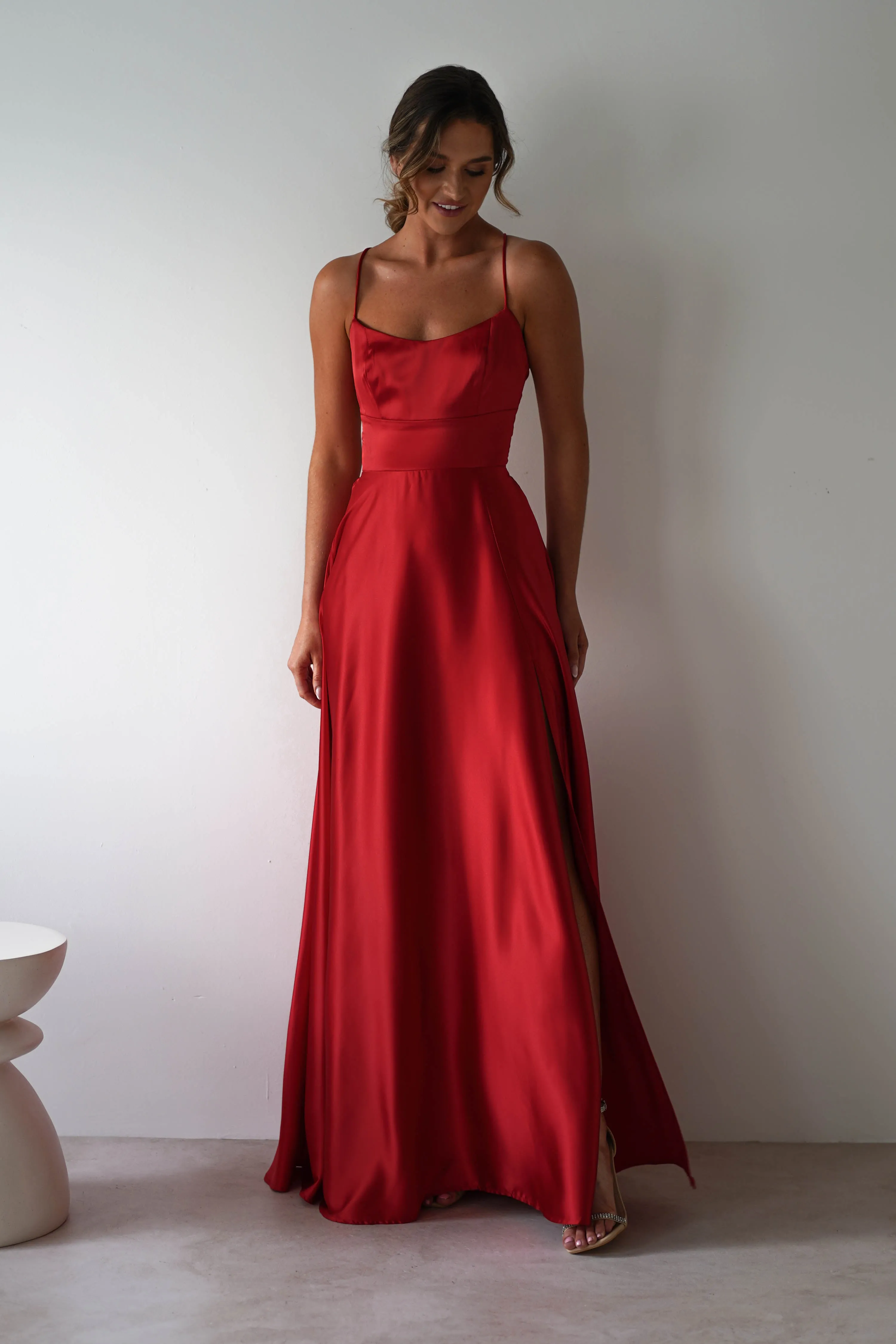 Leelie Silky Satin Maxi Gown | Red